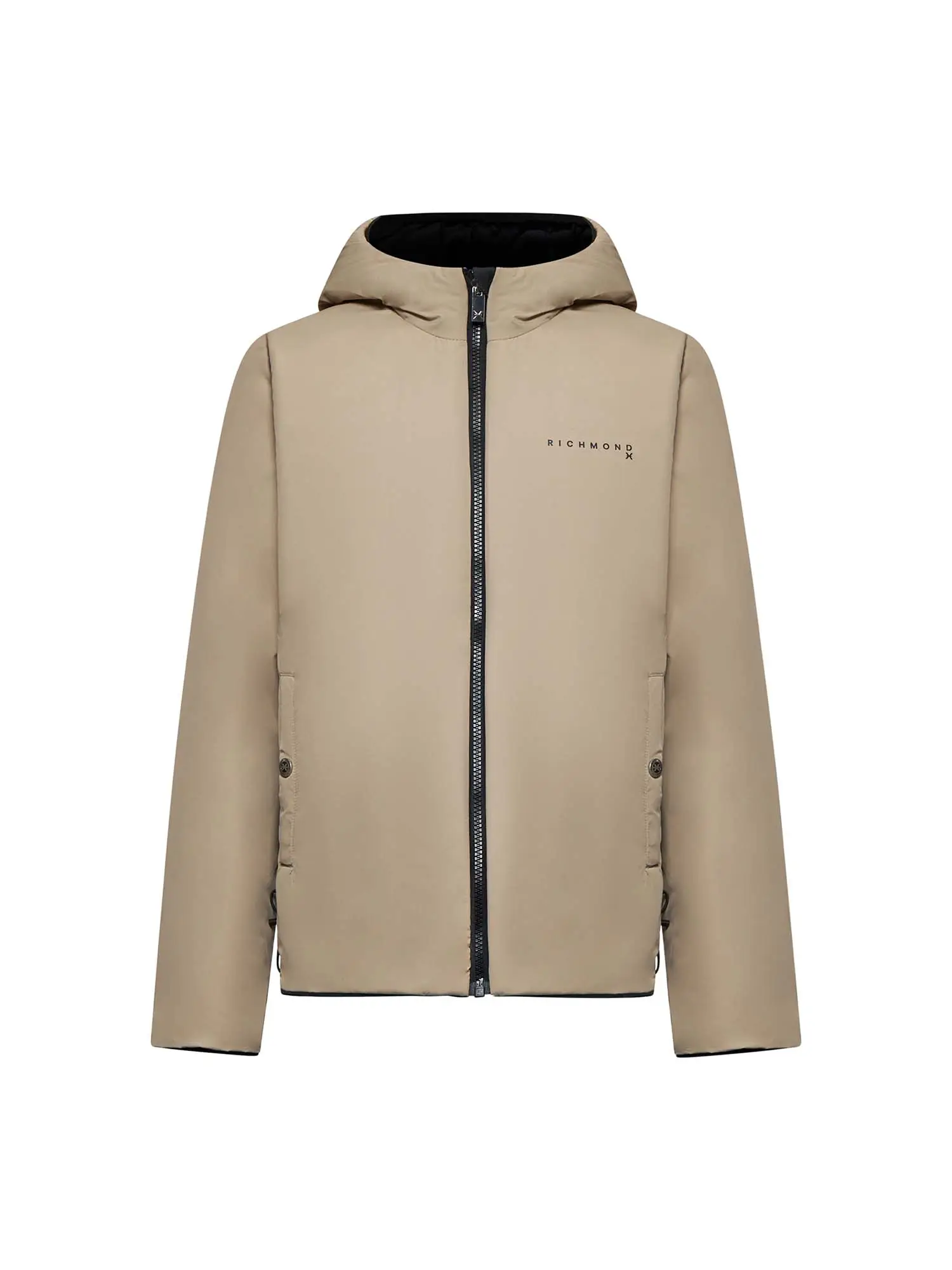 John Richmond giubbino reversibile con cappuccio nero beige UMA25044GB I.CREAM-BK John RICHMOND