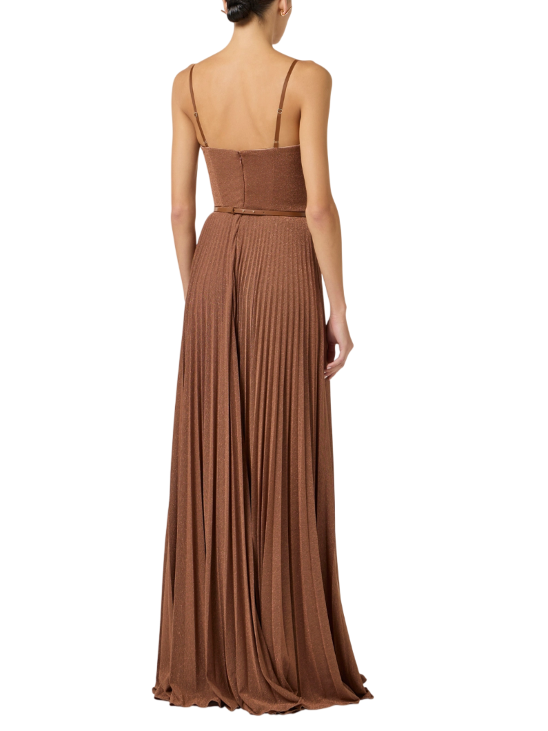 Elisabetta Franchi abito lungo in jersey lurex plissè marrone ABR1661 600 ELISABETTA FRANCHI