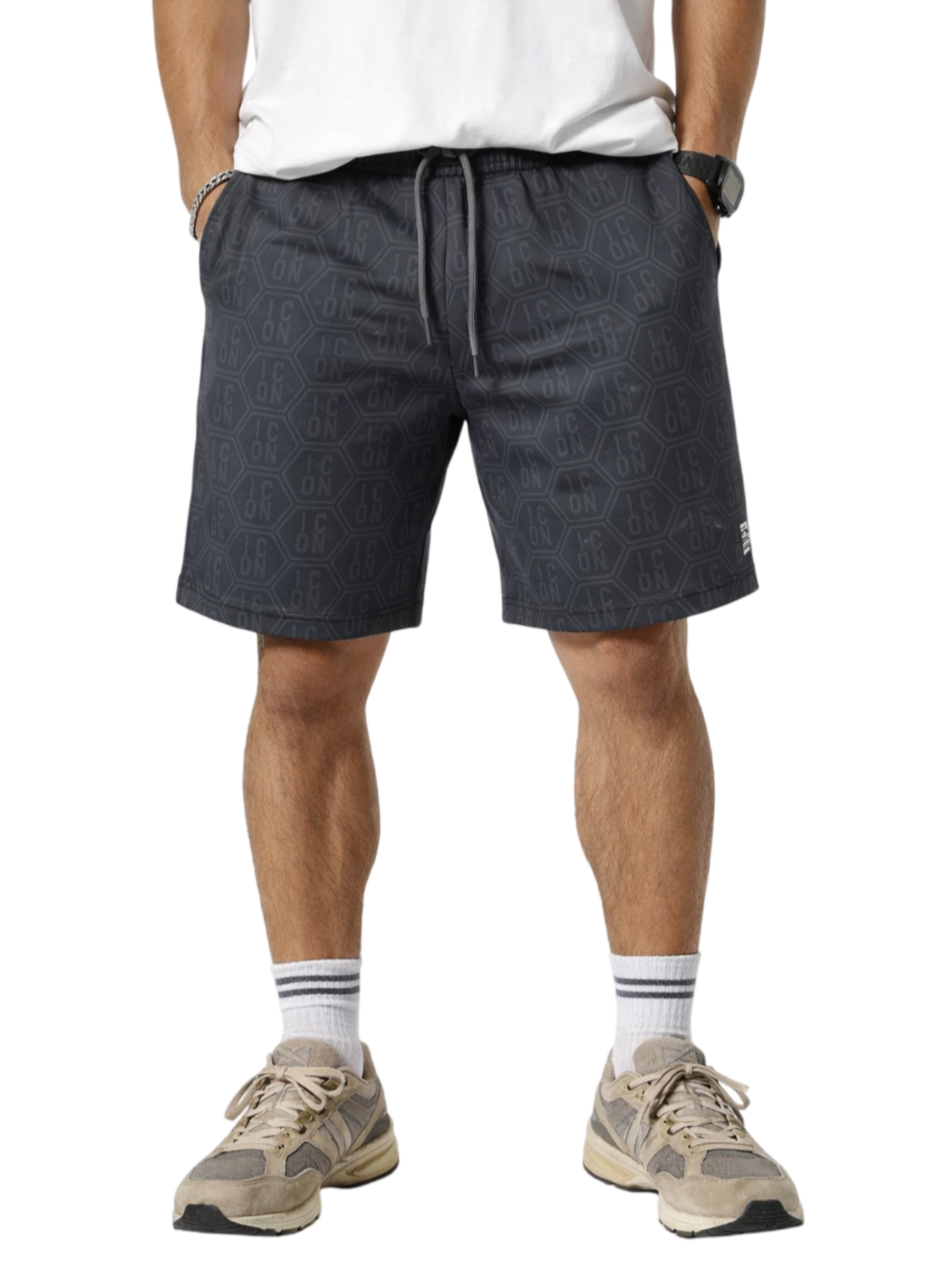 Icon bermuda uomo in fantasia logata nero IUB027 NERO-NERO ICON