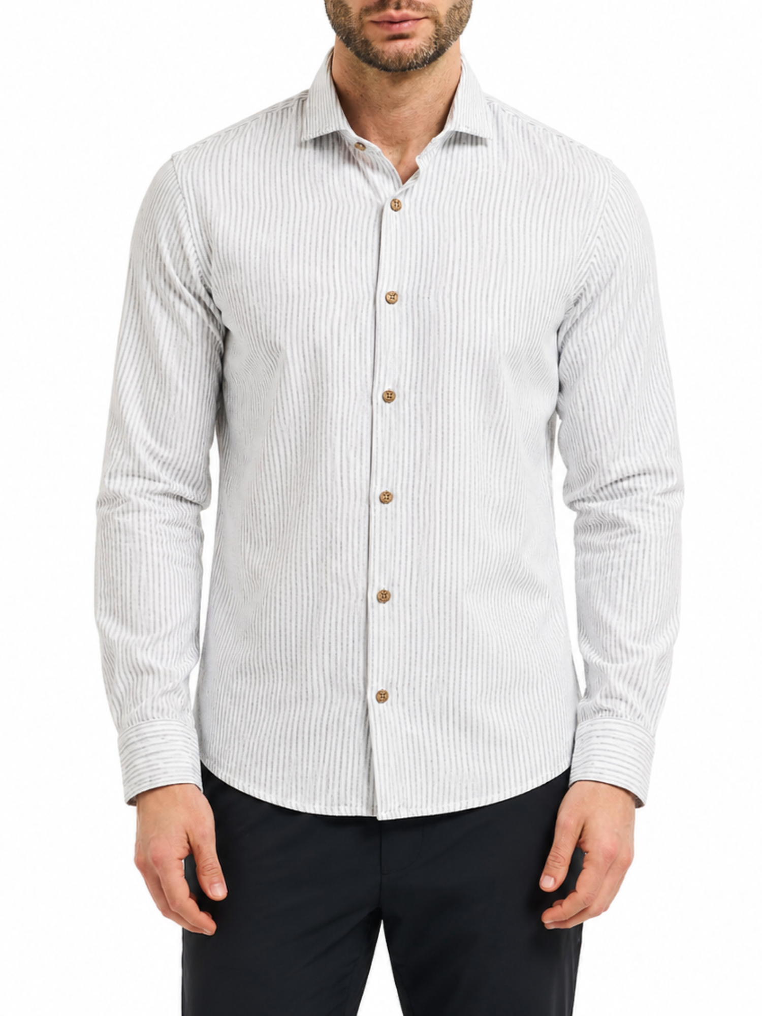 Yes Zee camicia uomo misto lino fantasia gessata bianco grigio C505-UE00 2819 YES-ZEE