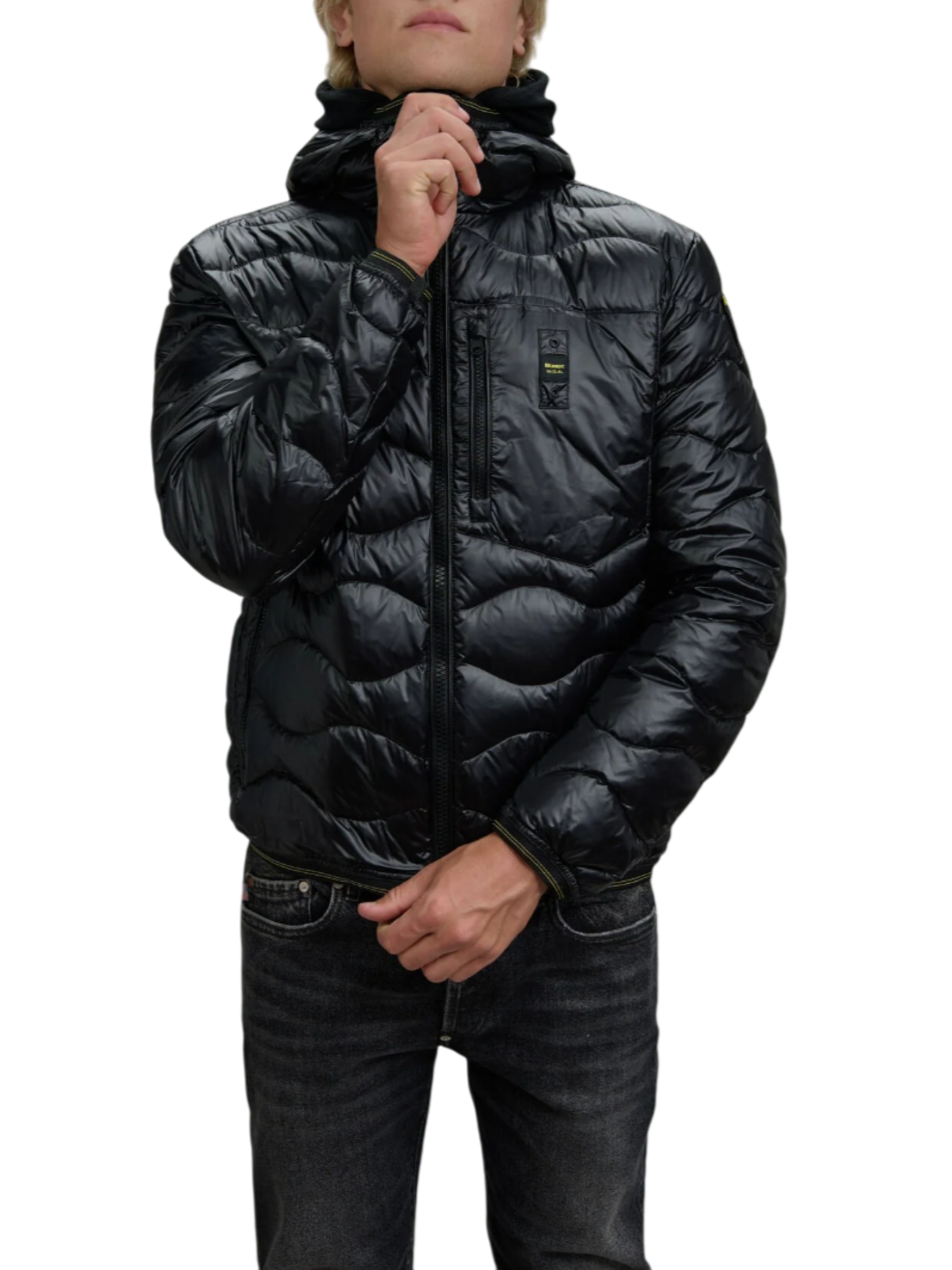 Blauer piumino uomo Wave con cappuccio nero 25WBLUC03074-006355 999 BLAUER