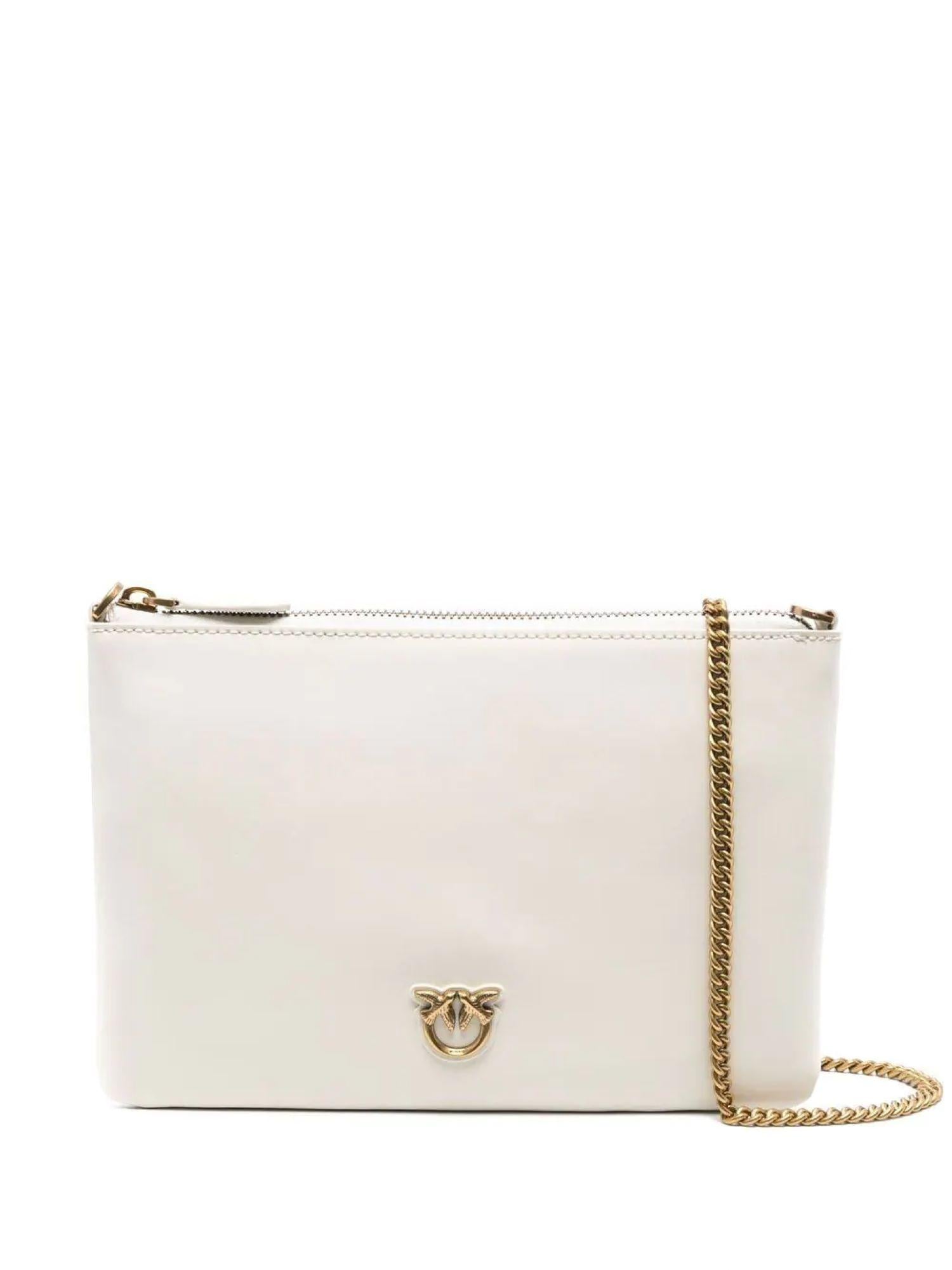 Pinko pochette Flat Classic in pelle con tracolla bianco oro 100455-A0F1 Z14Q PINKO