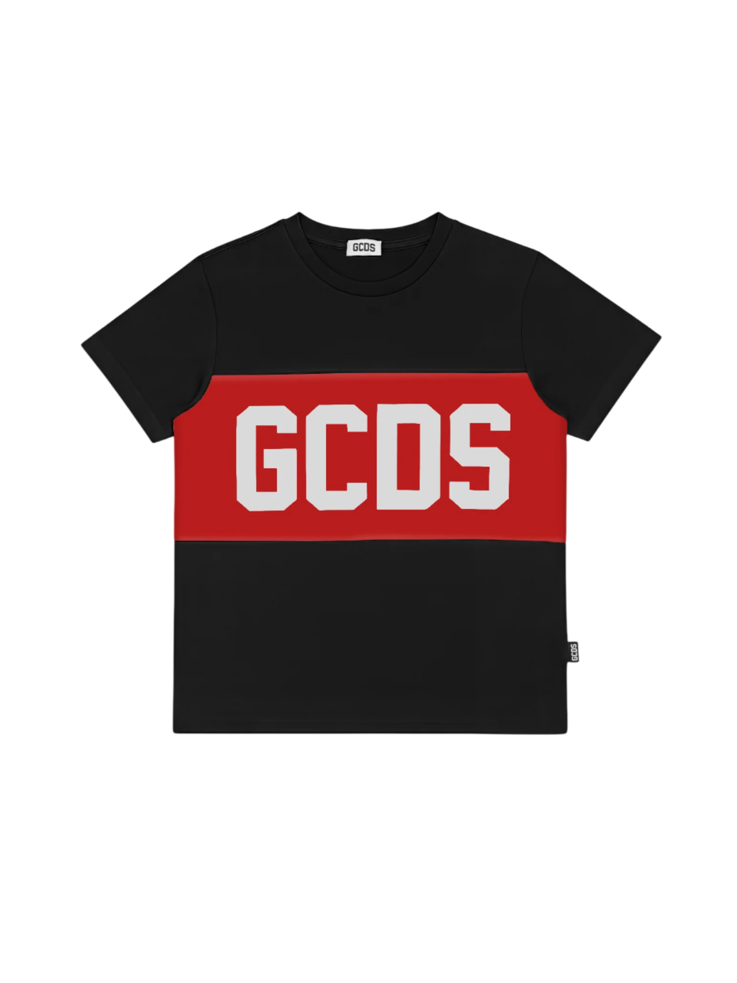 GCDS T-shirt bambino con banda logo nero rosso Z0UJQC585J105 BLACK-RED GCDS