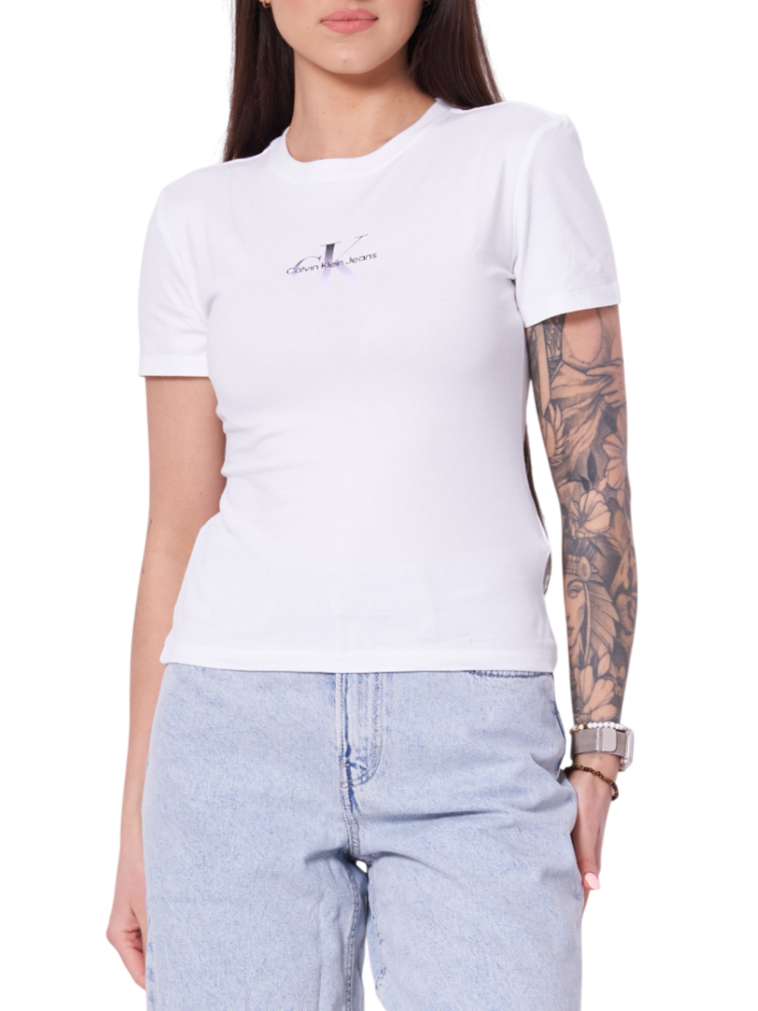 Calvin Klein Jeans T-shirt manica corta donna Gradient logo bianco LV047F841G YAF Calvin Klein Jeans