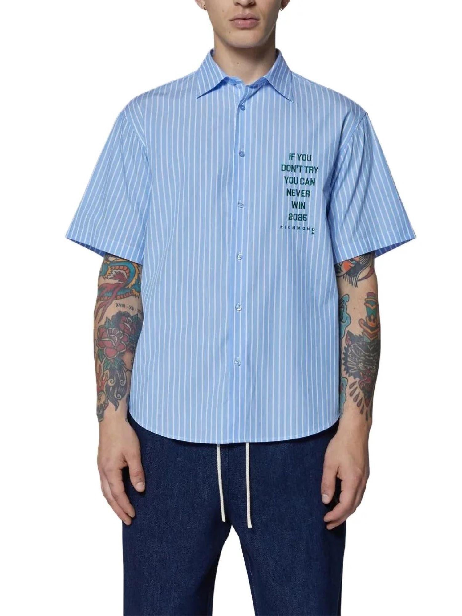 John Richmond camicia maniche corte a righe Avalon celeste UMP25071CA ICE WATER John RICHMOND