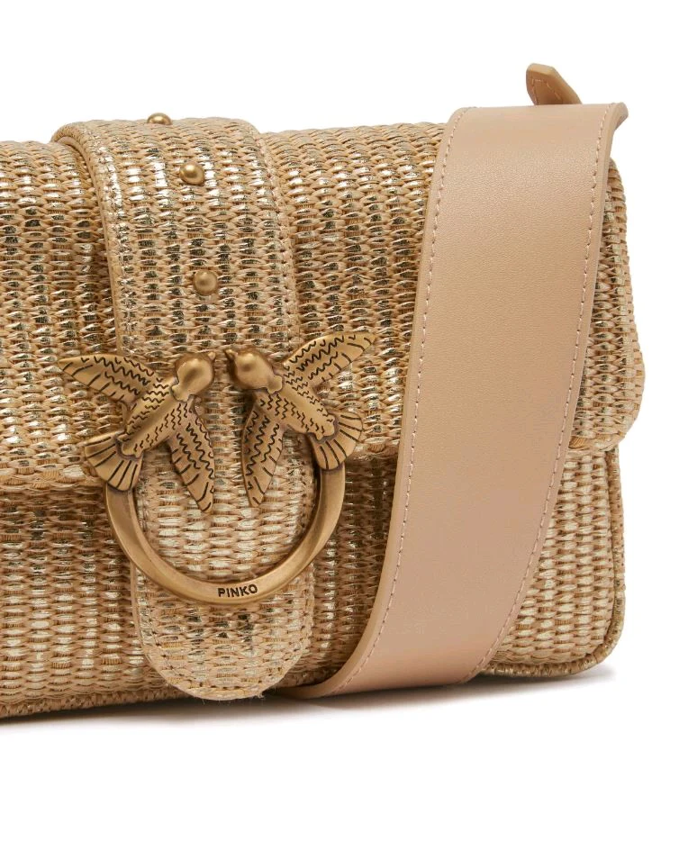 Pinko borsa Love Bag One Mini Slouchy in rafia beige oro 104340-A2CE ZZLQ PINKO