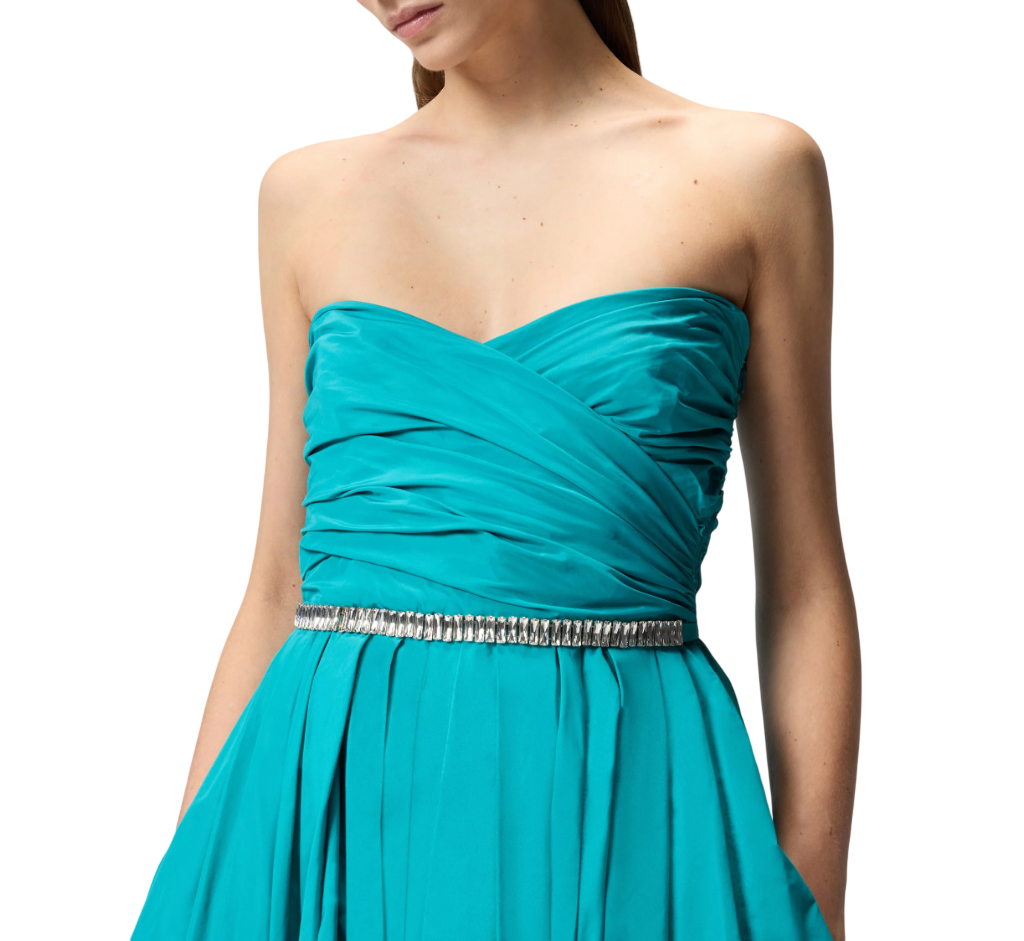 Pinko abito lungo in taffetà Dattero con cintina gioiello verde acqua 106254-A327 V76 PINKO