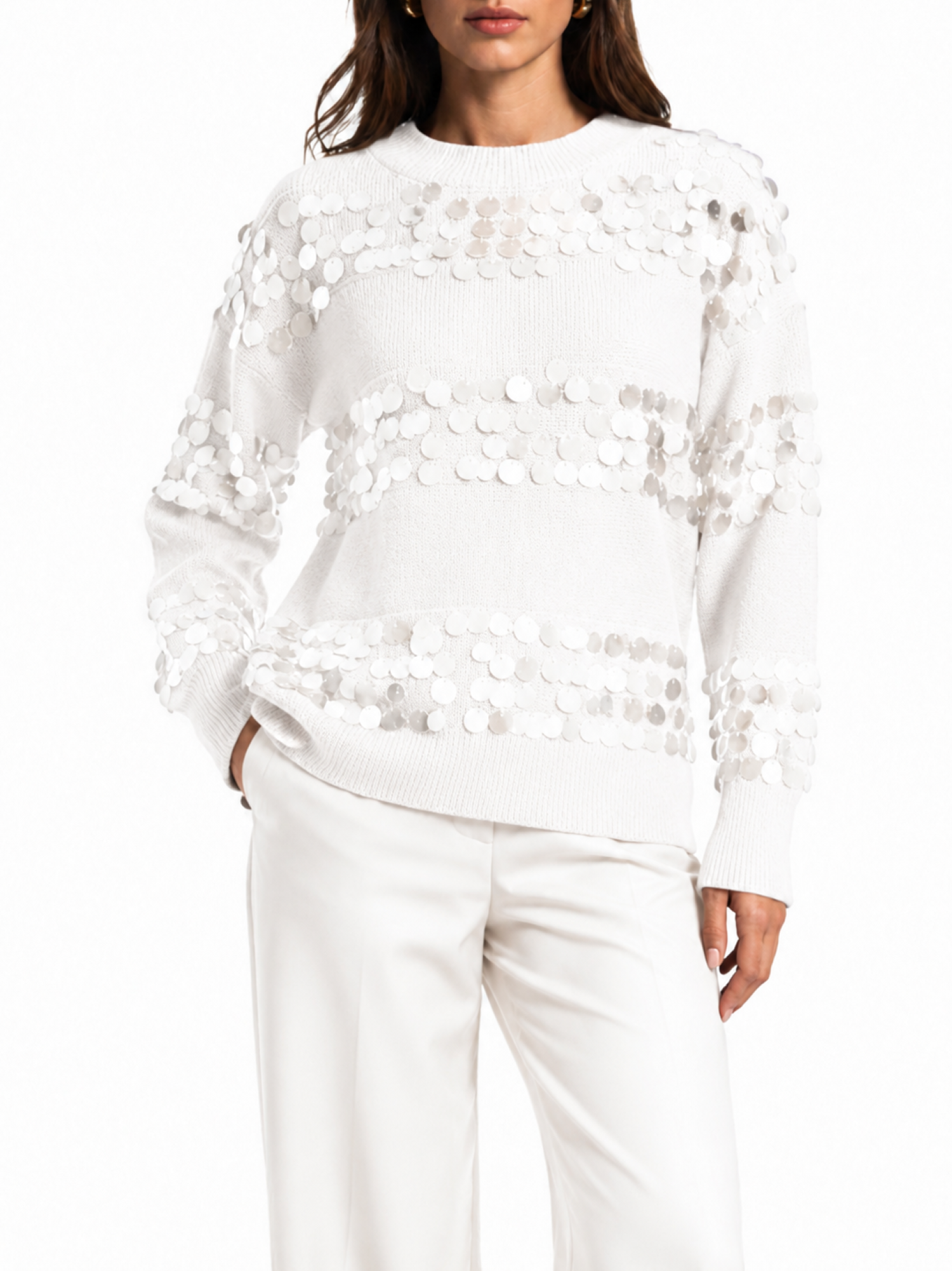 Opificio maglia donna con paillettes panna DS6251 WHITE Opificio 4.0
