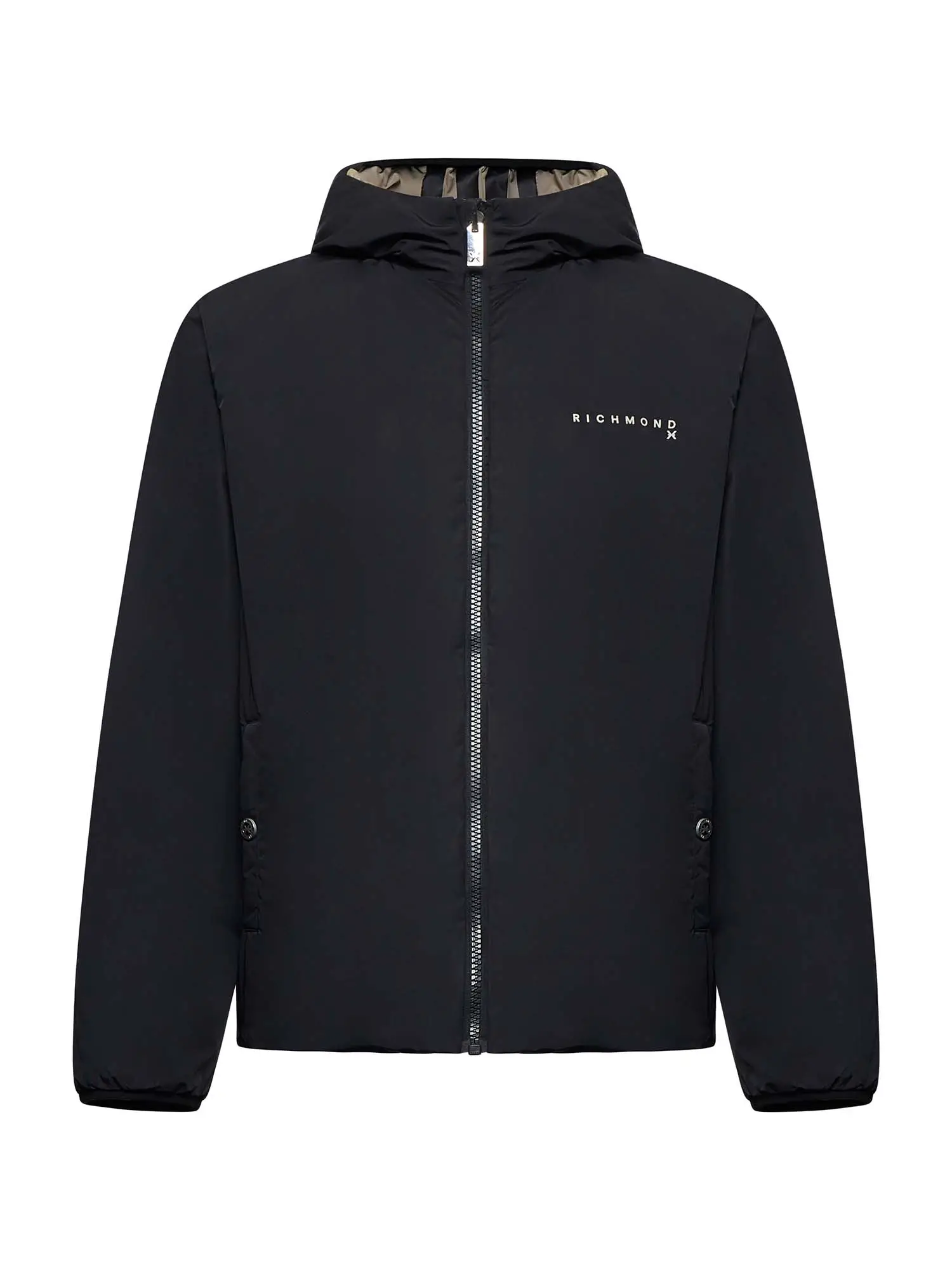 John Richmond giubbino reversibile con cappuccio nero beige UMA25044GB I.CREAM-BK John RICHMOND