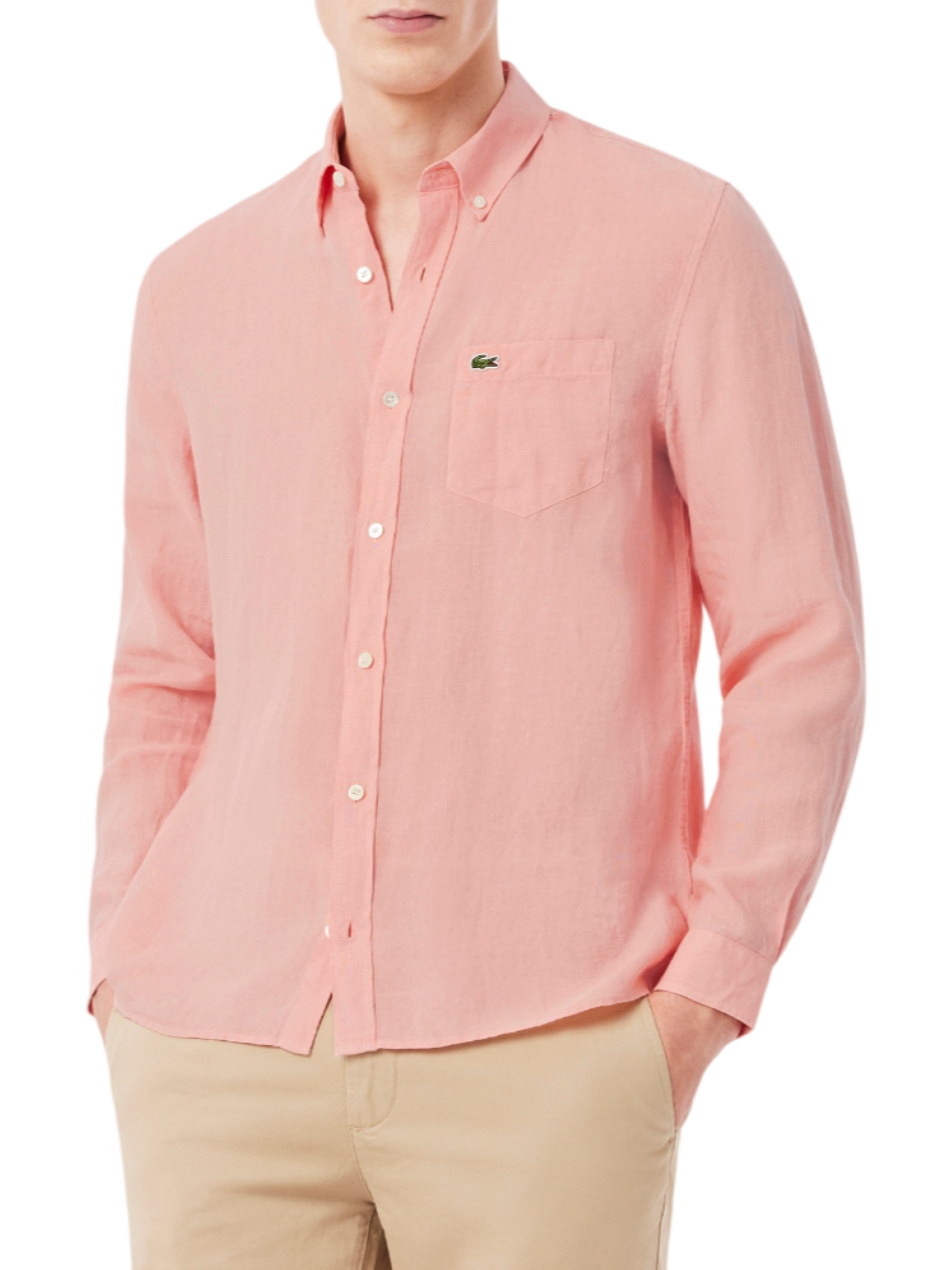 Lacoste camicia in lino uomo con tasca rosa salmone CH5692 UI2 LACOSTE