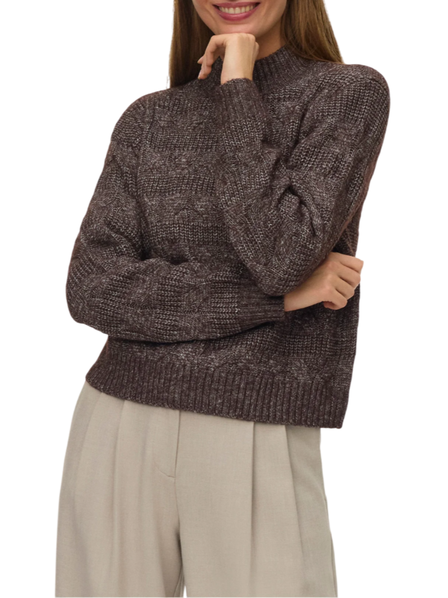 Vero Moda maglia dolcevita a trecce melange marrone 10331875 CHOCOLATE TORTE-W.MELANGE VERO MODA