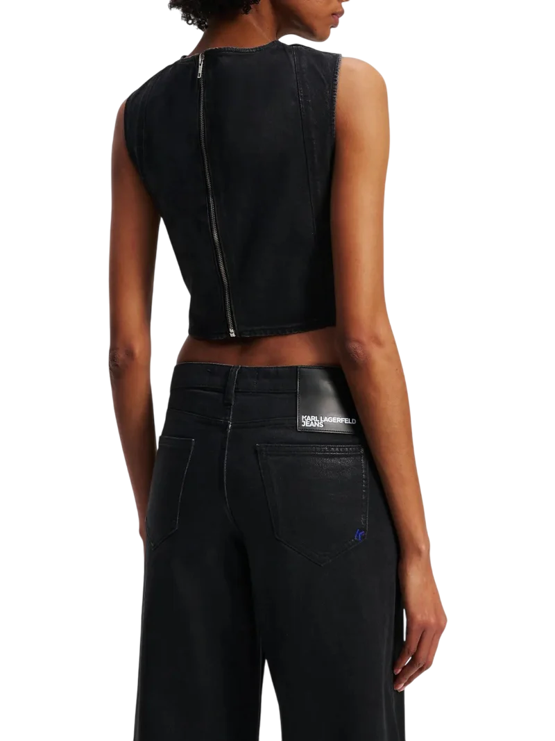 Karl Lagerfeld Jeans top crop in denim spalmato nero A3W11003 1CG KARL LAGERFELD