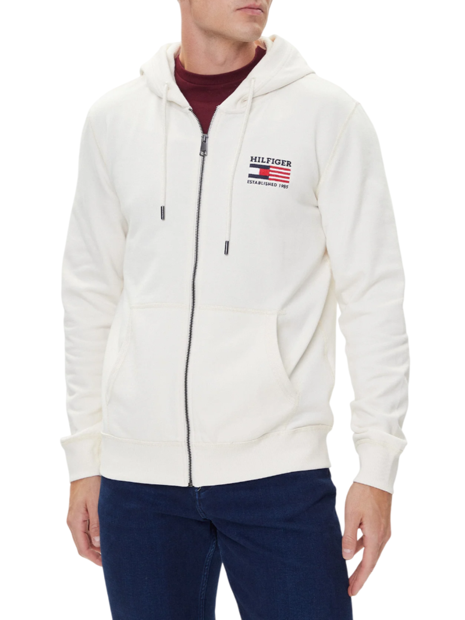 Tommy Hilfiger felpa uomo con zip e cappuccio panna MW0MW39691 Z00 Tommy Hilfiger