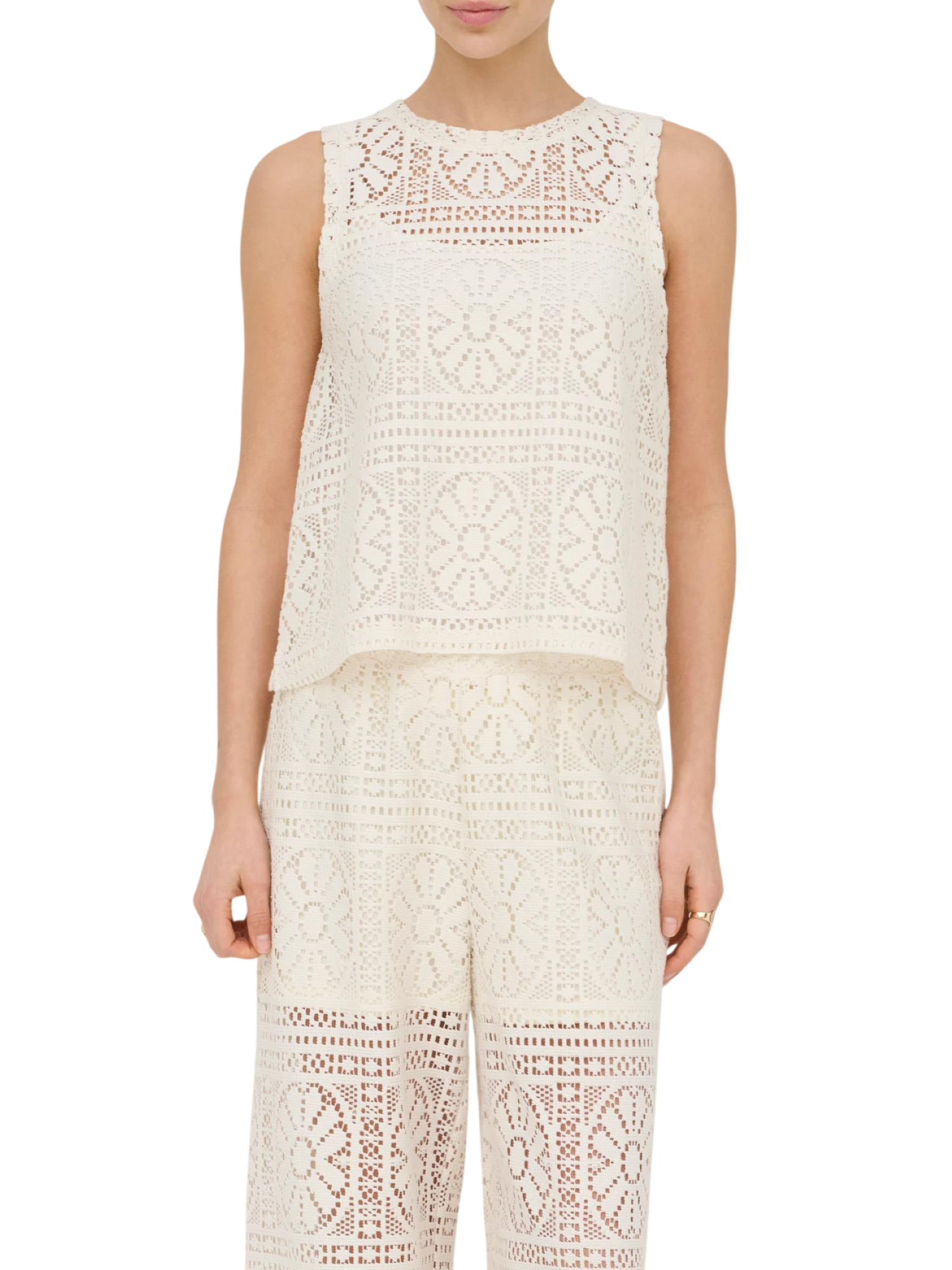 Only top smanicato crochet donna panna 15372105 BIRCH ONLY