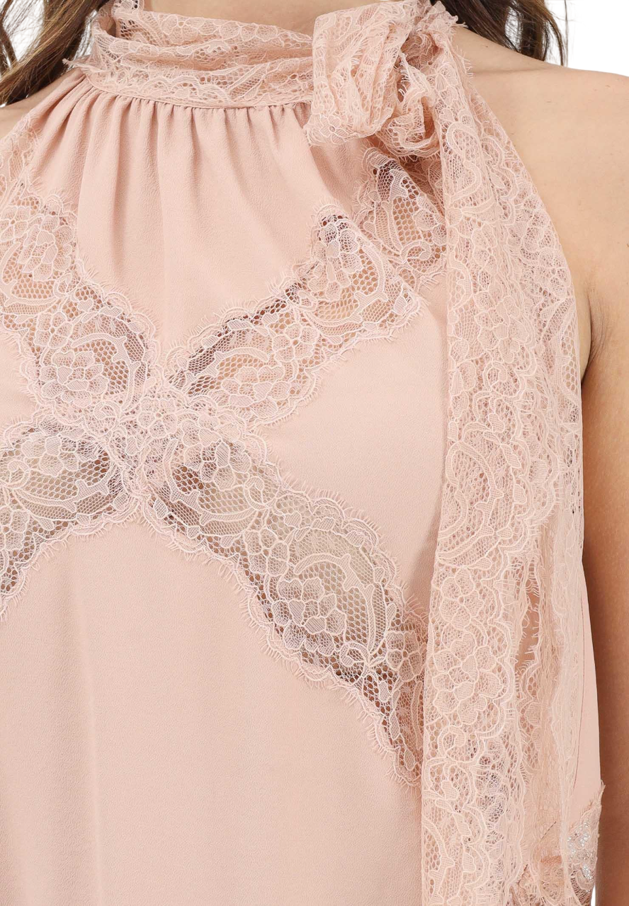 Pinko top Mandarancio misto seta con pizzo rosa 106263-A32Y Q35 PINKO