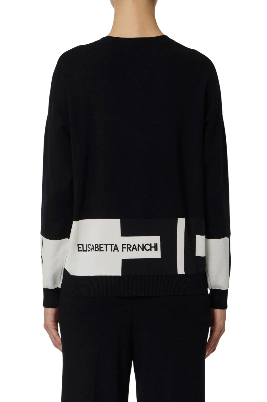 Elisabetta Franchi maglia bicolore con logo nero bianco MK01S56E2 EF3 ELISABETTA FRANCHI