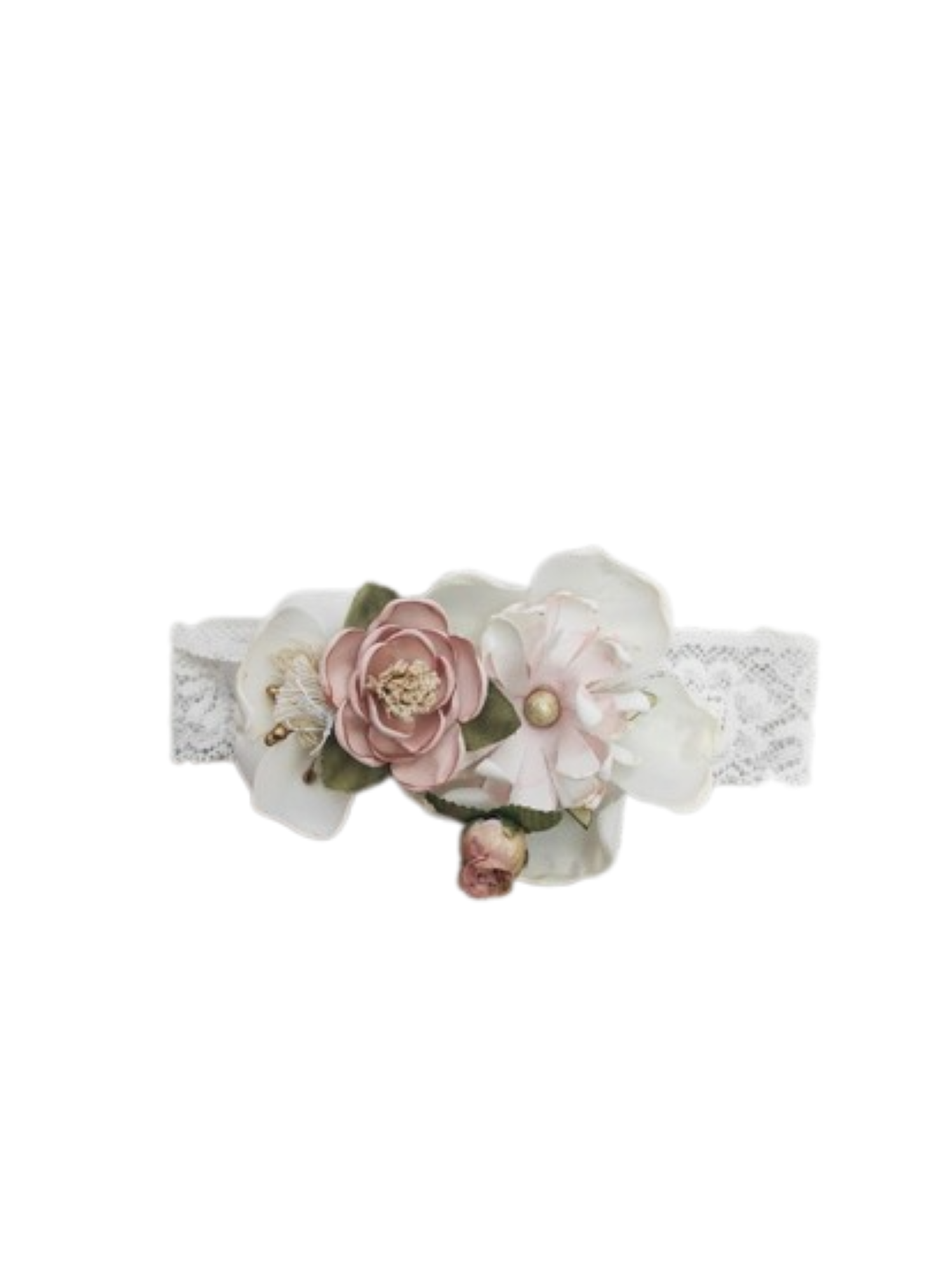 Mimilù coroncina da bambina in pizzo con fiori bianco rosa 319COR UNI MImilù