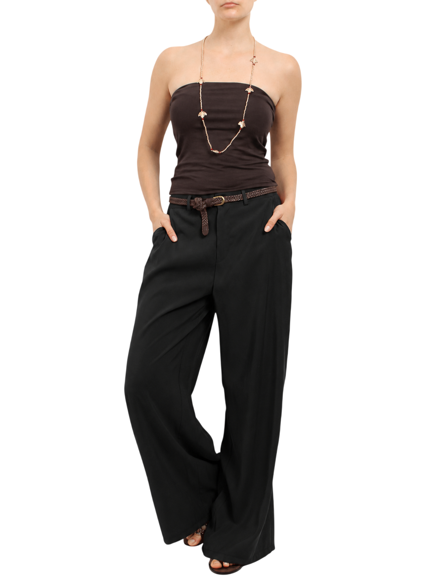 Haveone pantaloni gamba larga donna con cintura nero PIAQ634 NERO HAVEONE