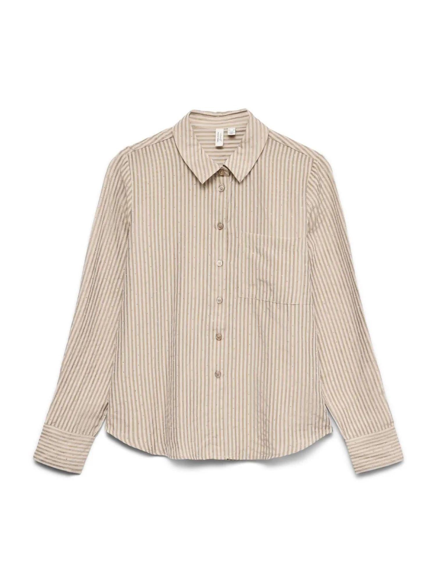 Vero Moda camicia a righe con strass beige 10338157 BIRCH-SILVER MINK W.SILVER STU VERO MODA