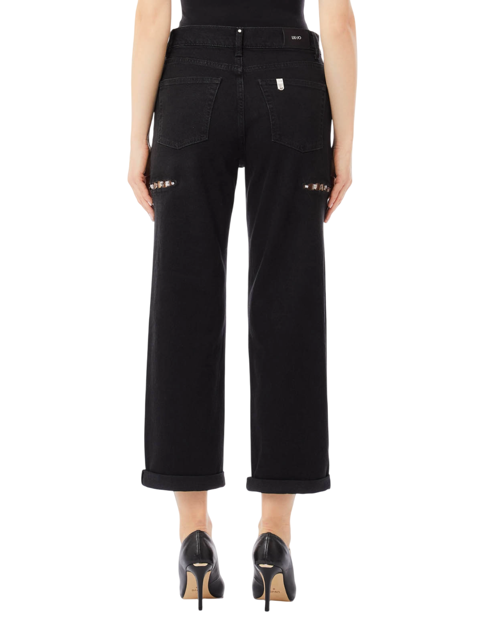 Liu Jo jeans gamba dritta con strappi gioiello nero UF5197D0281 87375 LIU JO