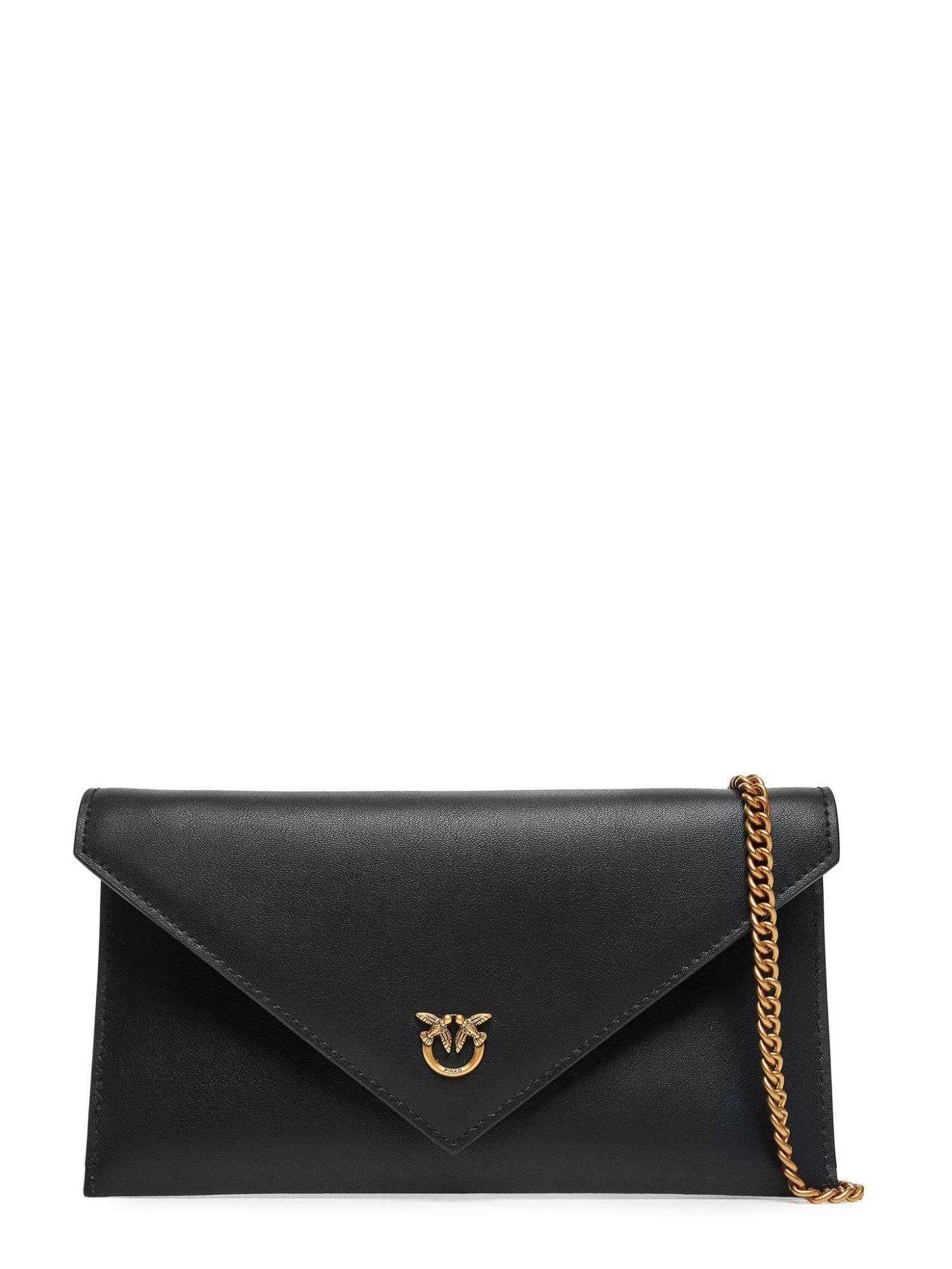 Pinko borsa Flat Purse Mini in pelle nero oro 105347-A0F1 Z99Q PINKO