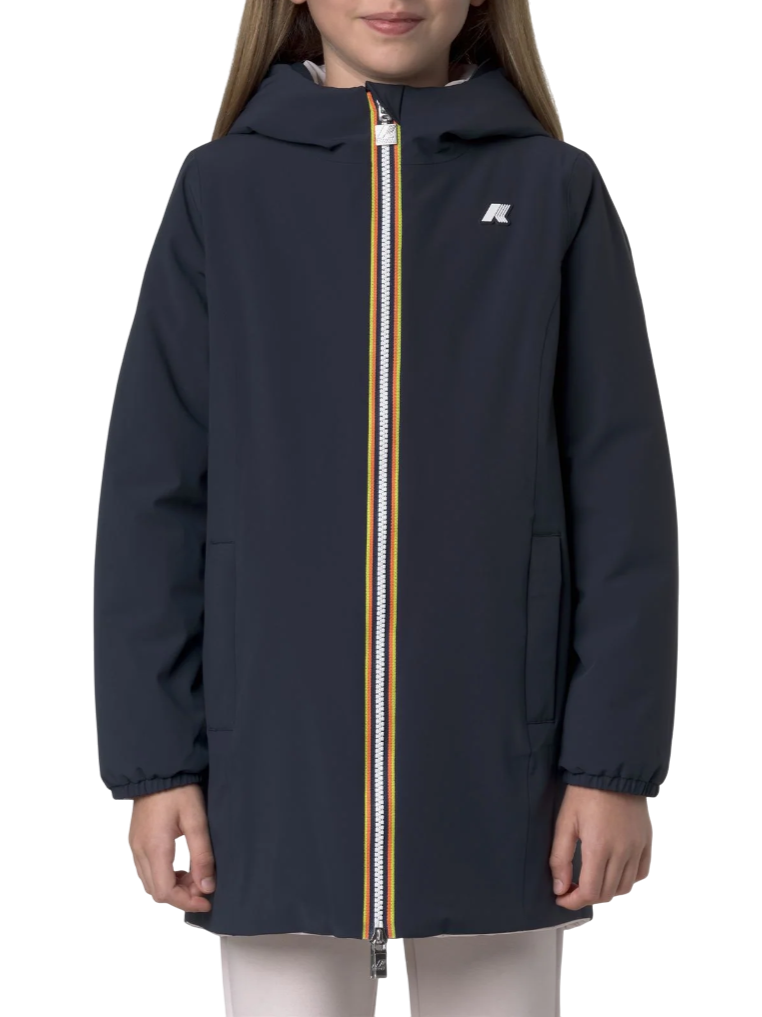 K-way piumino lungo reversibile con cappuccio p.denise blu rosa K11517W BBN K-WAY
