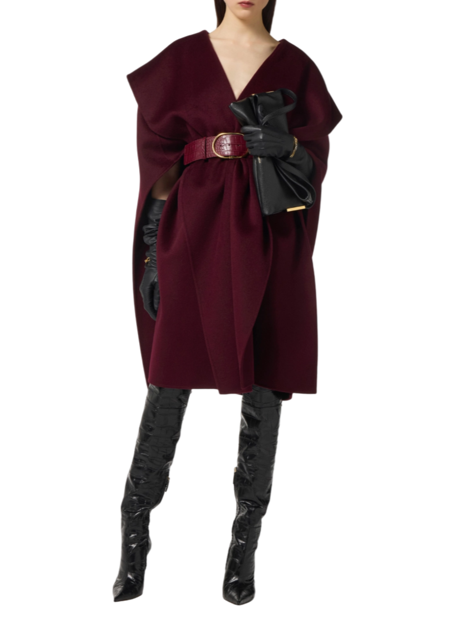 Elisabetta Franchi mantella in lana con cintura borgogna CP67D56E3 EA4 ELISABETTA FRANCHI