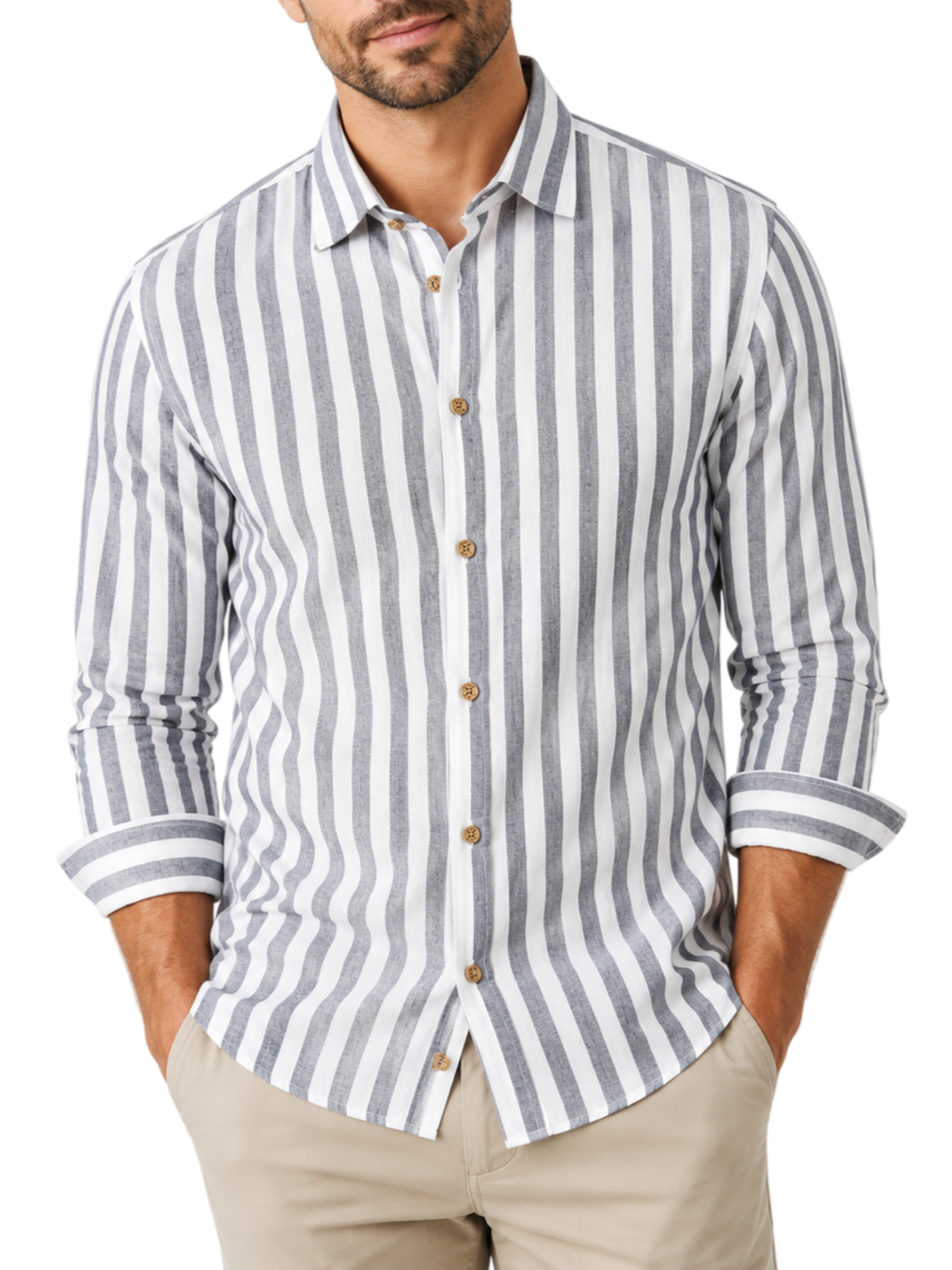 Yes Zee camicia uomo a righe misto lino bianco blu C505-U700 2710 YES-ZEE