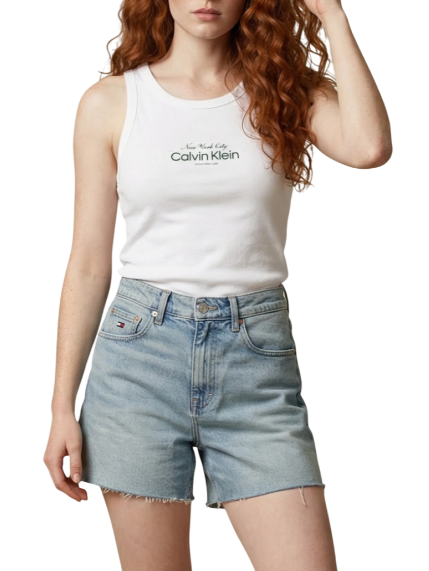 Calvin Klein Jeans canotta donna a costine bianco LV047F816G YAF Calvin Klein Jeans