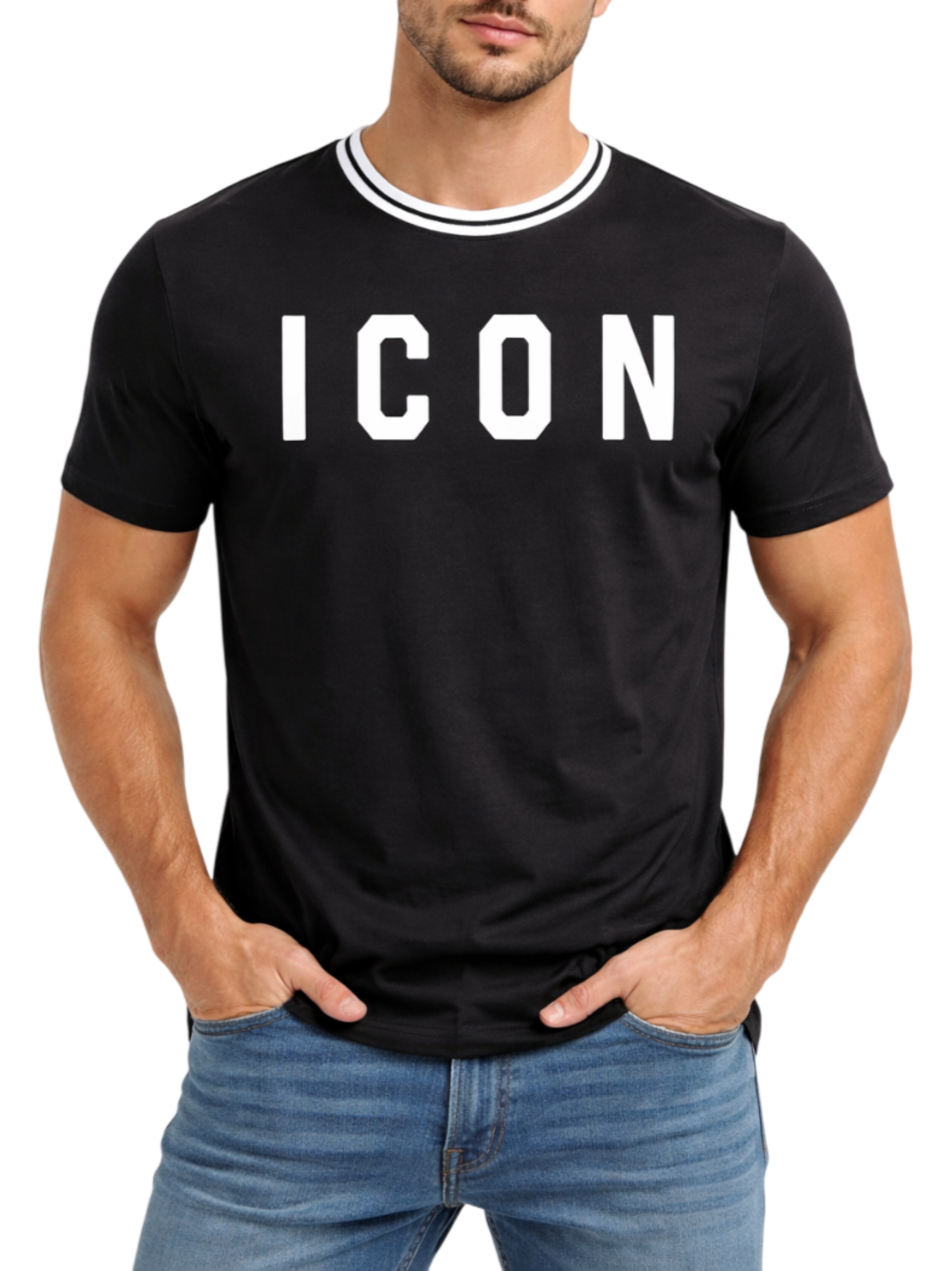 Icon T-shirt uomo in jersey con logo nero IUT023 NERO ICON