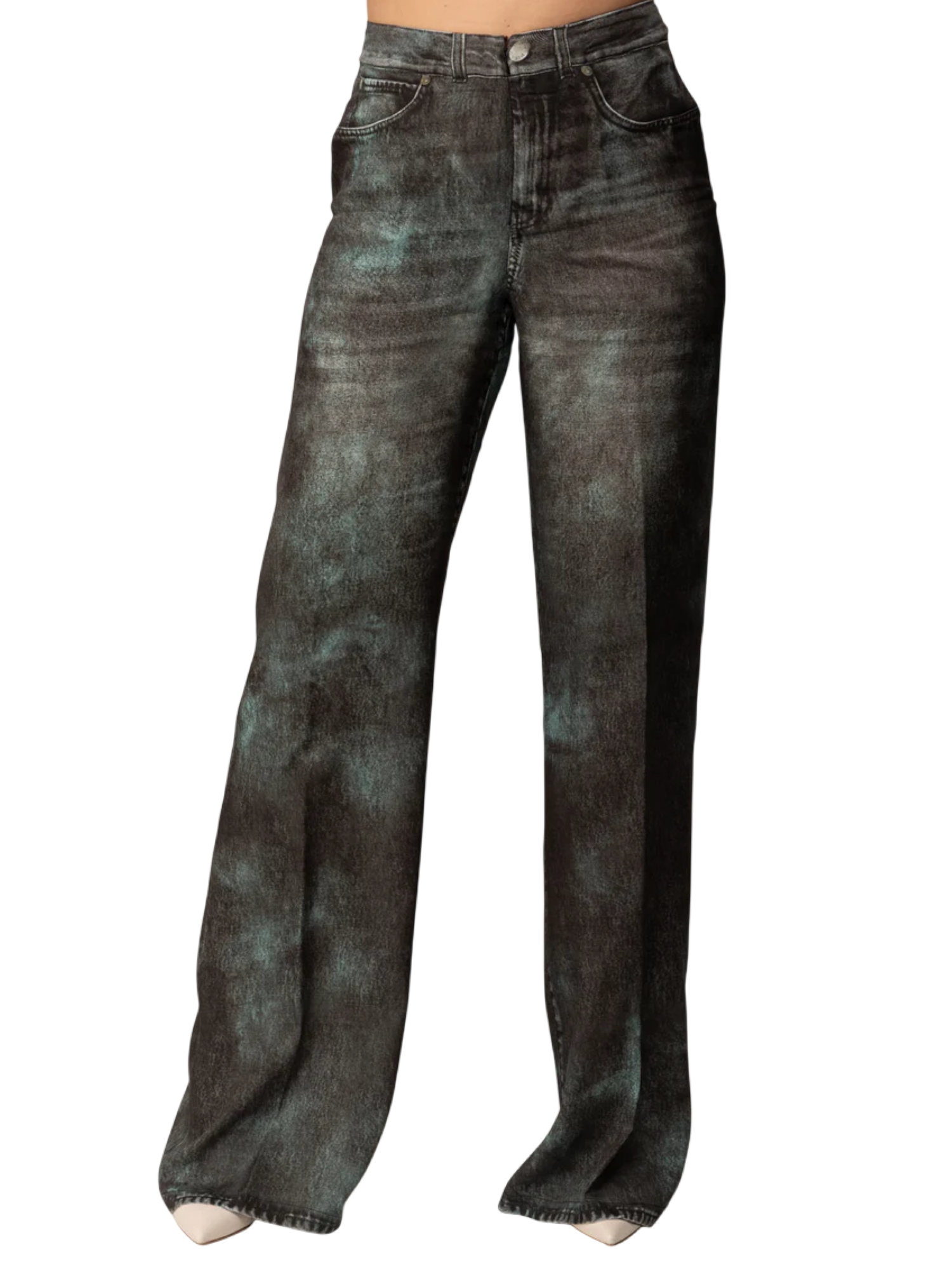 Pinko pantaloni wide leg Ballata Trompe oeil lavaggio denim 106122-A2ZV IS1 PINKO