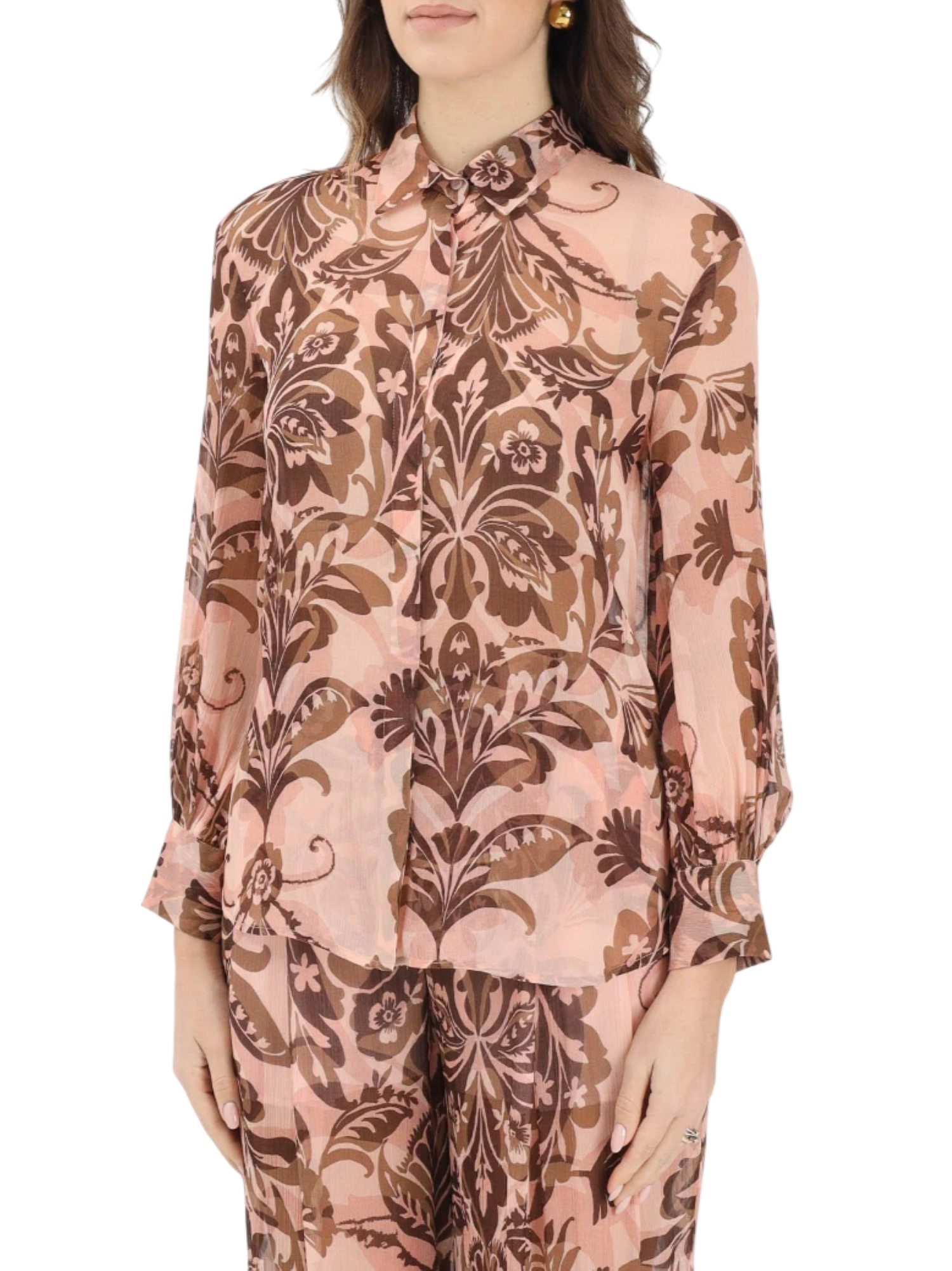 Simona Corsellini camicia in viscosa stampa floreale rosa beige P26CPCA01501 0697 SIMONA CORSELLINI