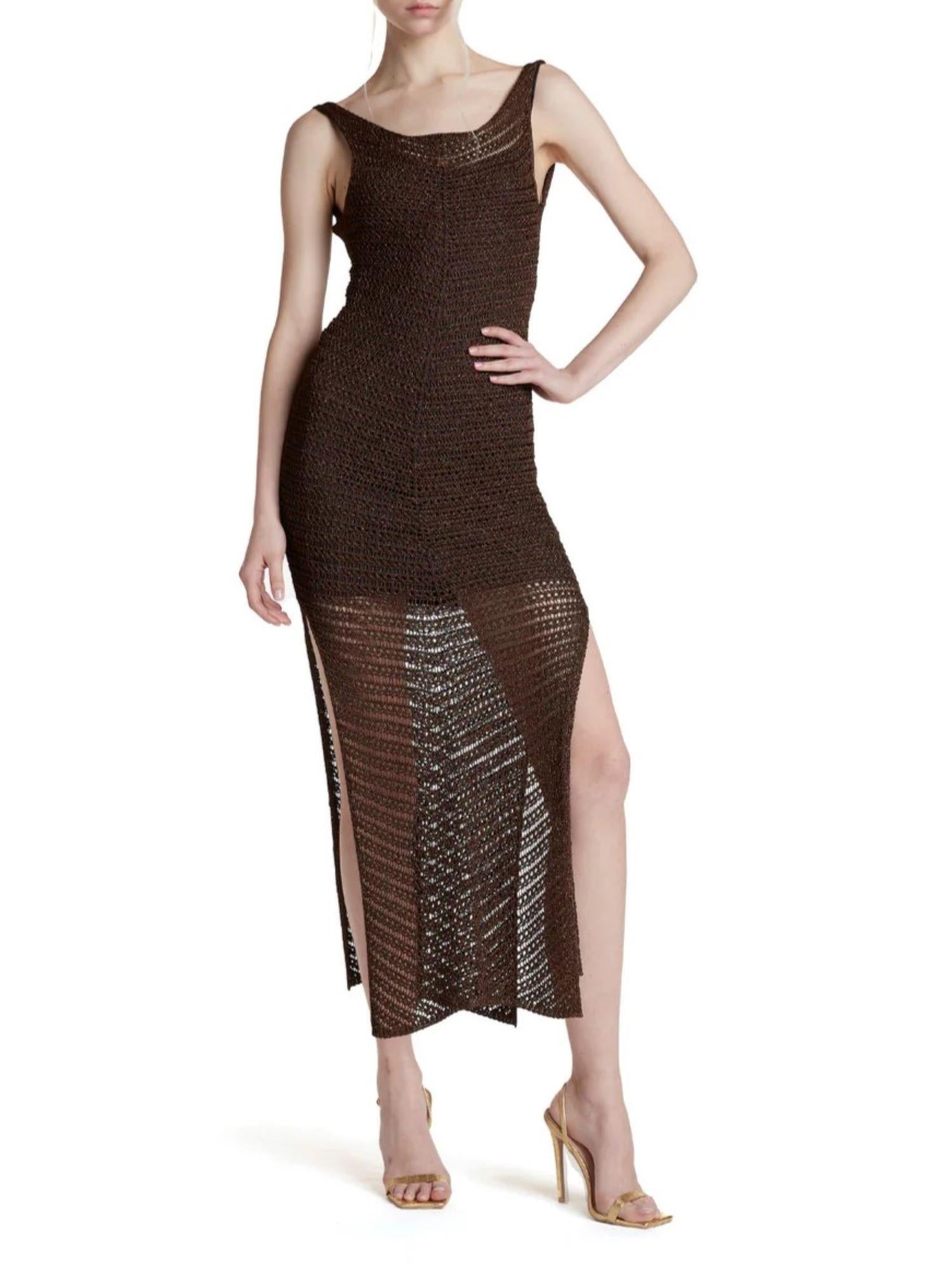 Simona Corsellini abito midi crochet lurex marrone P26CPABO0201 0771 SIMONA CORSELLINI