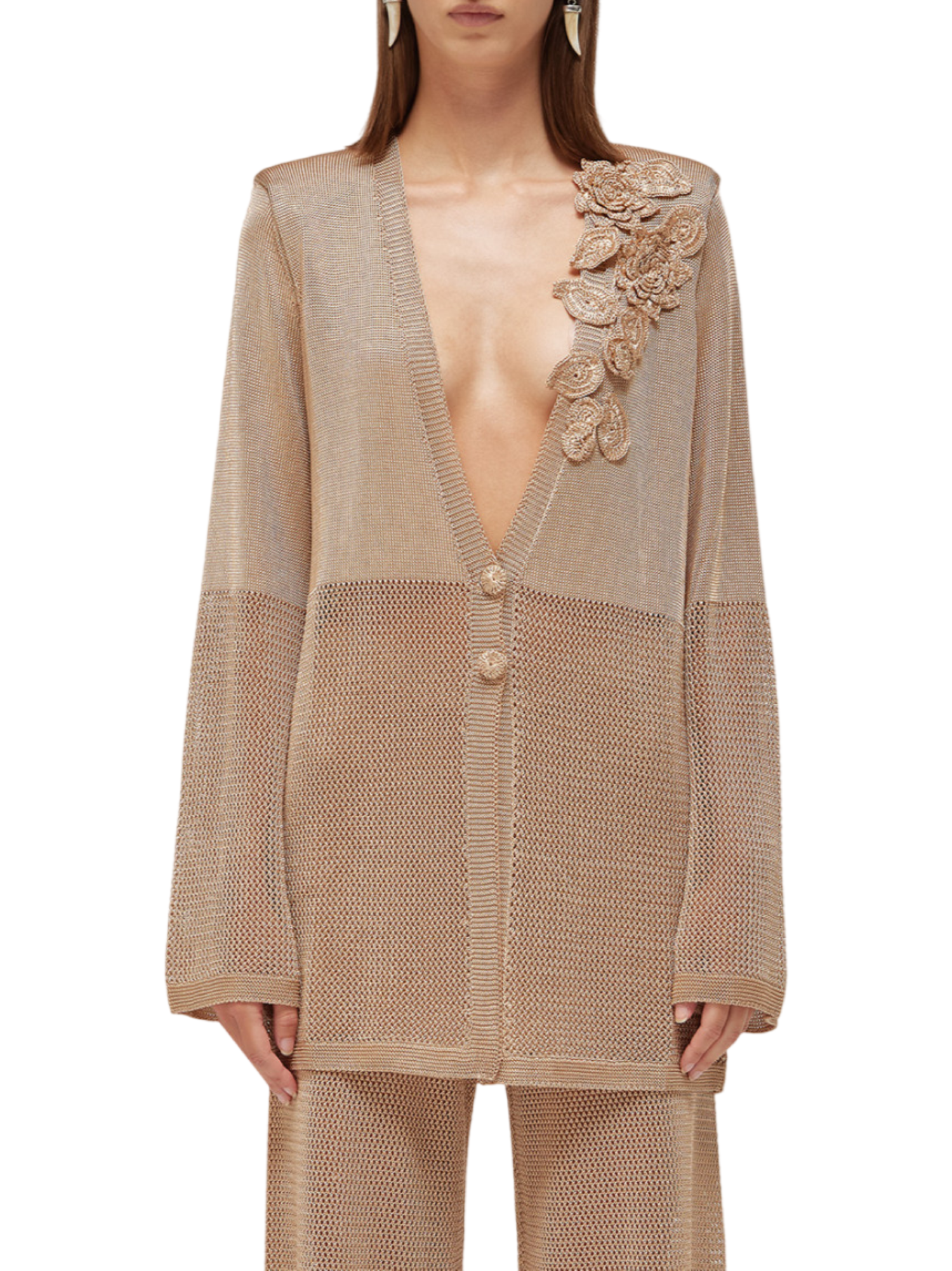 Blugirl cardigan crochet donna in viscosa con applicazioni floreali beige RA6032MA87R X0768 BLUGIRL