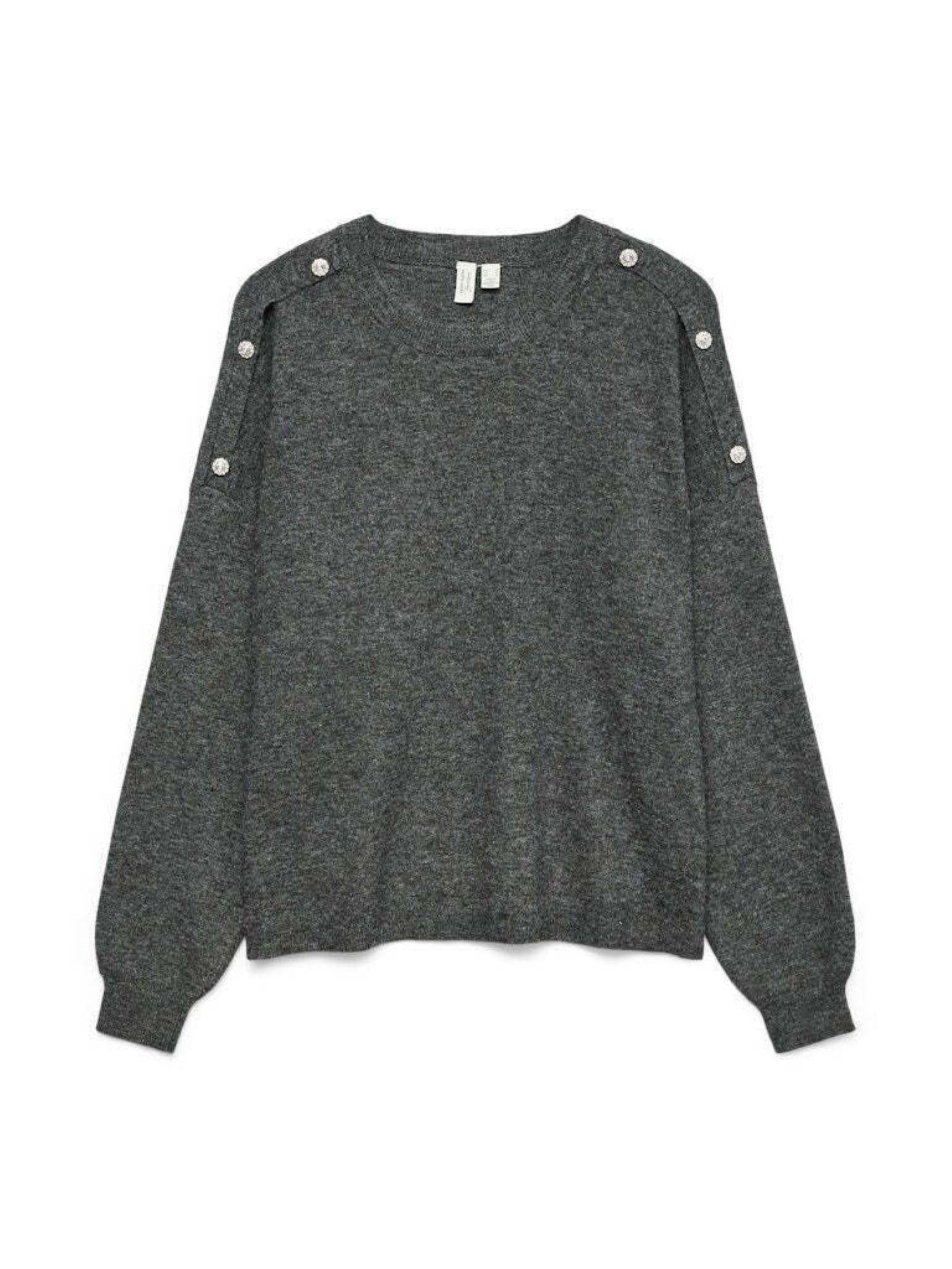Vero Moda maglia donna con bottoni gioiello grigio 10335276 DARK GREY MELANGE VERO MODA