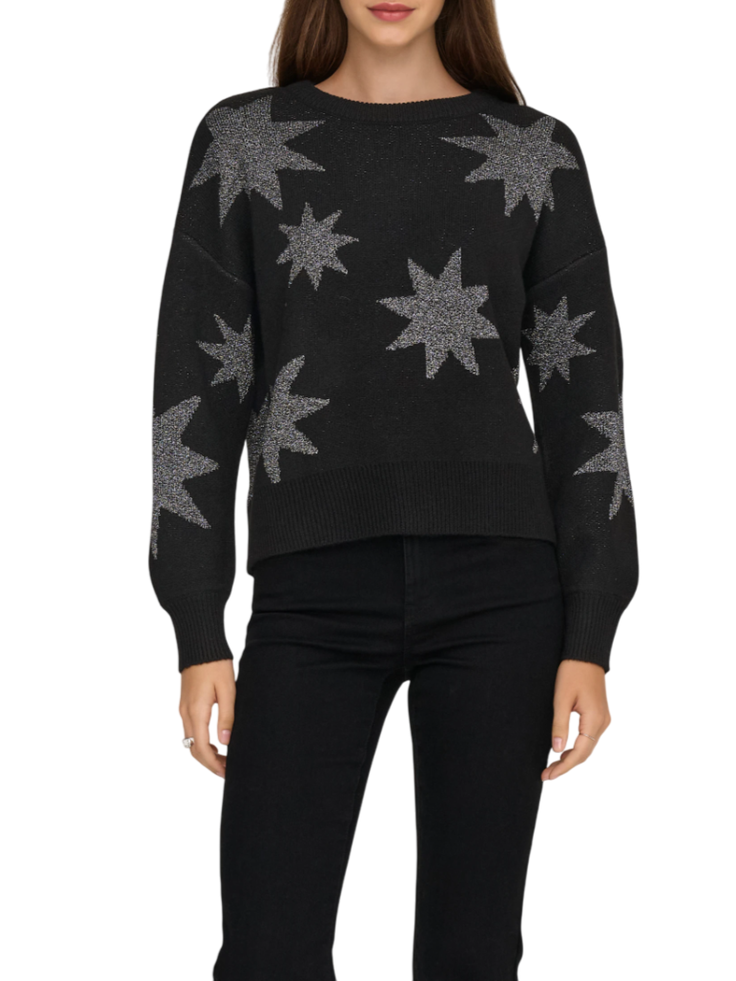 Only maglia donna con stelle lurex nero 15328250 BLACK-SILVER GLITTER ONLY