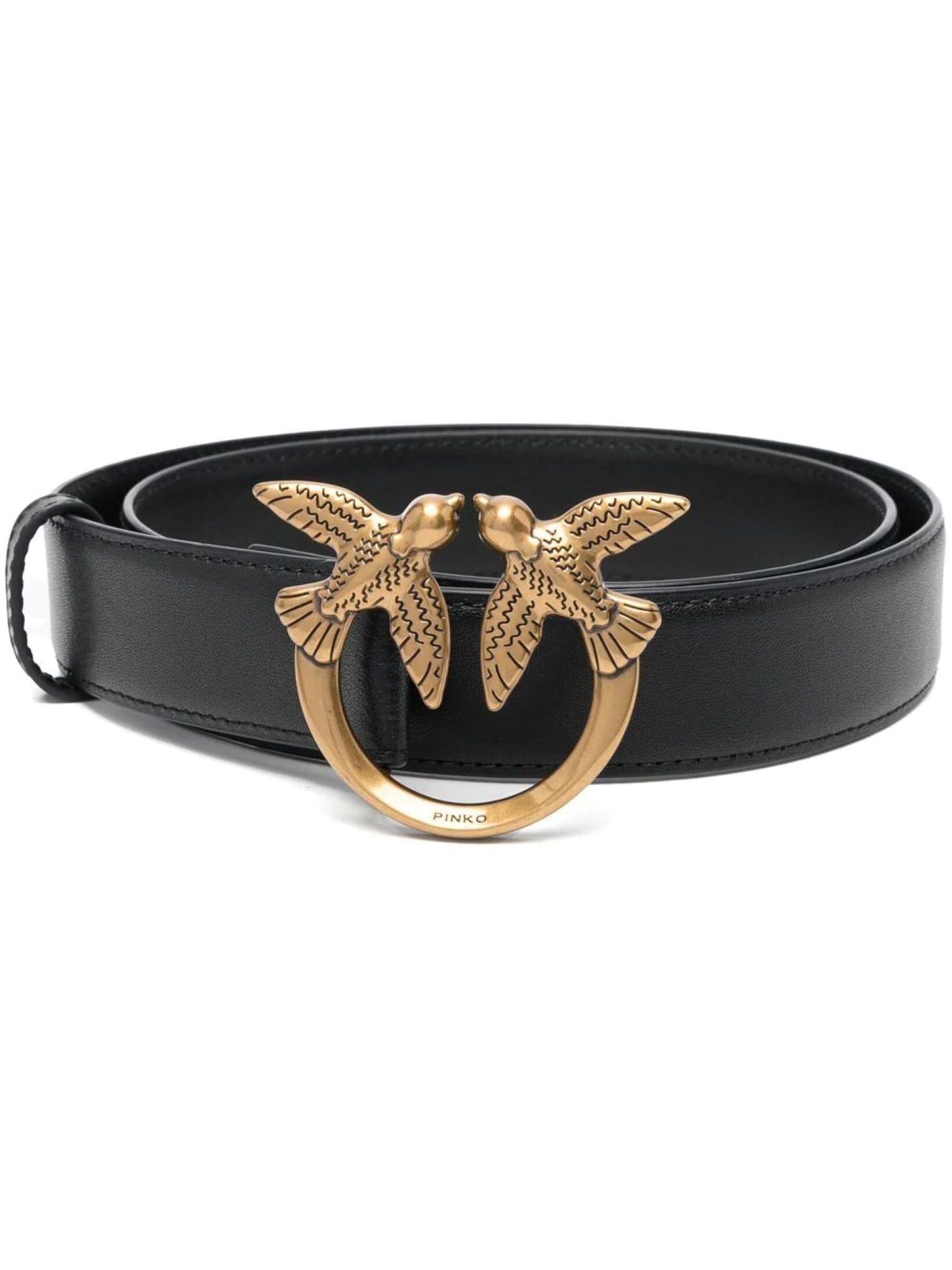 Pinko cintura in pelle con fibbia Love Birds h3 nero argento 100125-A0F1 Z99O PINKO