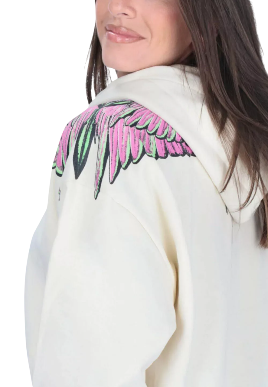 County of Milan felpa con cappuccio stampa iconica beige chiaro CM30000 LATTE-PINK WINGS COUNTY OF MILAN