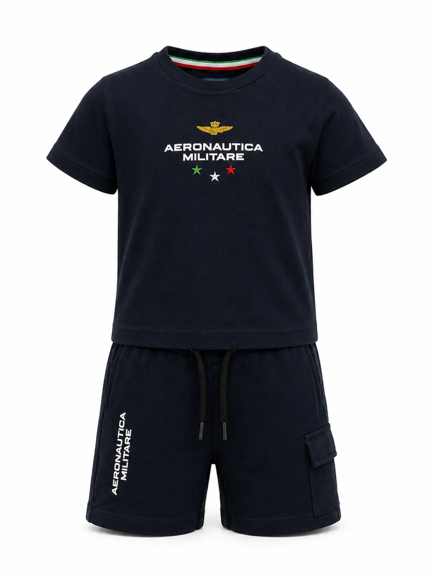 Aeronautica Militare completo estivo bambino T-shirt e shorts nero 261TF0012A BLACK AERONAUTICA MILITARE