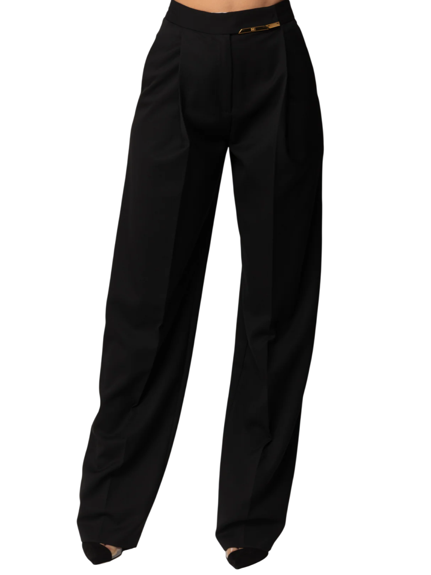 Elisabetta Franchi pantaloni gamba larga donna con pinces nero PA15761 110 ELISABETTA FRANCHI