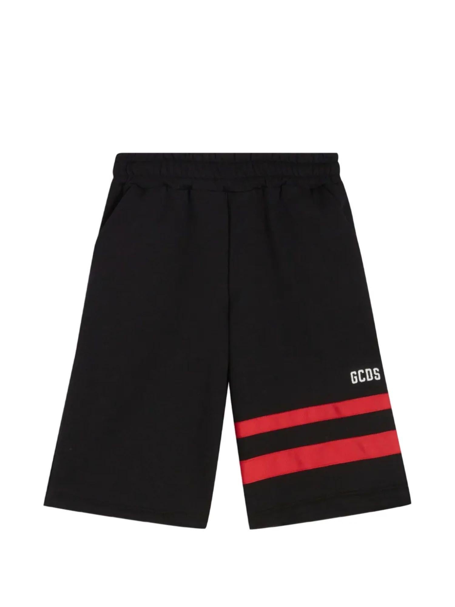 GCDS bermuda bambino con bande e logo nero Z0UJQL594F004 BLACK-RED GCDS