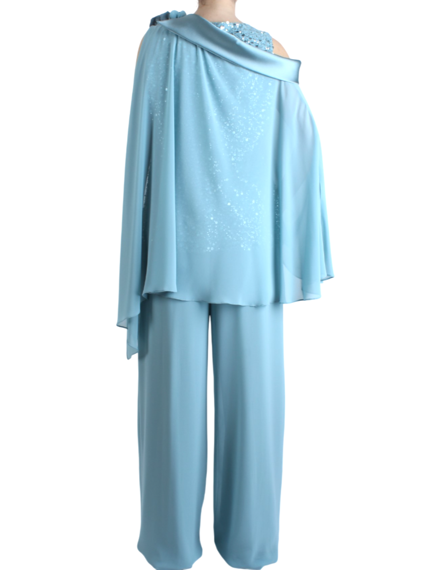 Impero Couture completo da cerimonia con pantaloni in georgette verde tiffany UBP38 TIFFANY IMPERO Couture