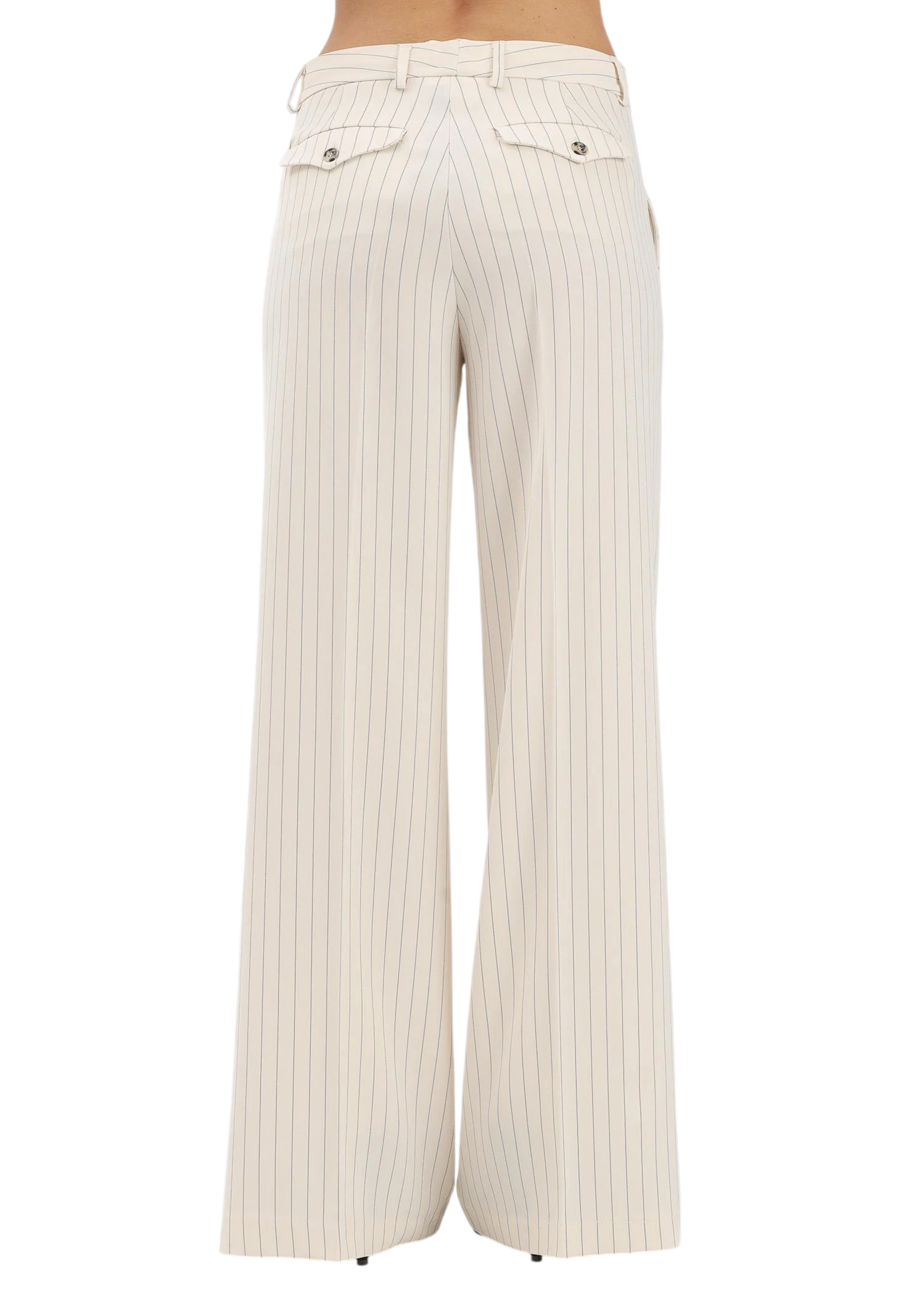 Vicolo pantaloni palazzo donna in fantasia gessata panna TAB0206 ECRU VICOLO