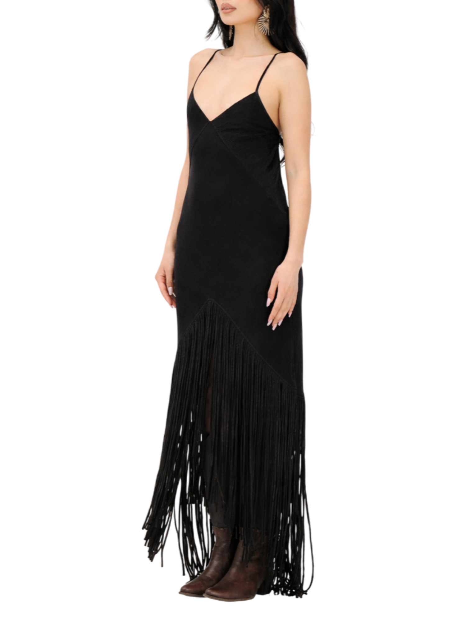 Pinko abito lungo Badia con frange nero 106825-A3AY Z99 PINKO