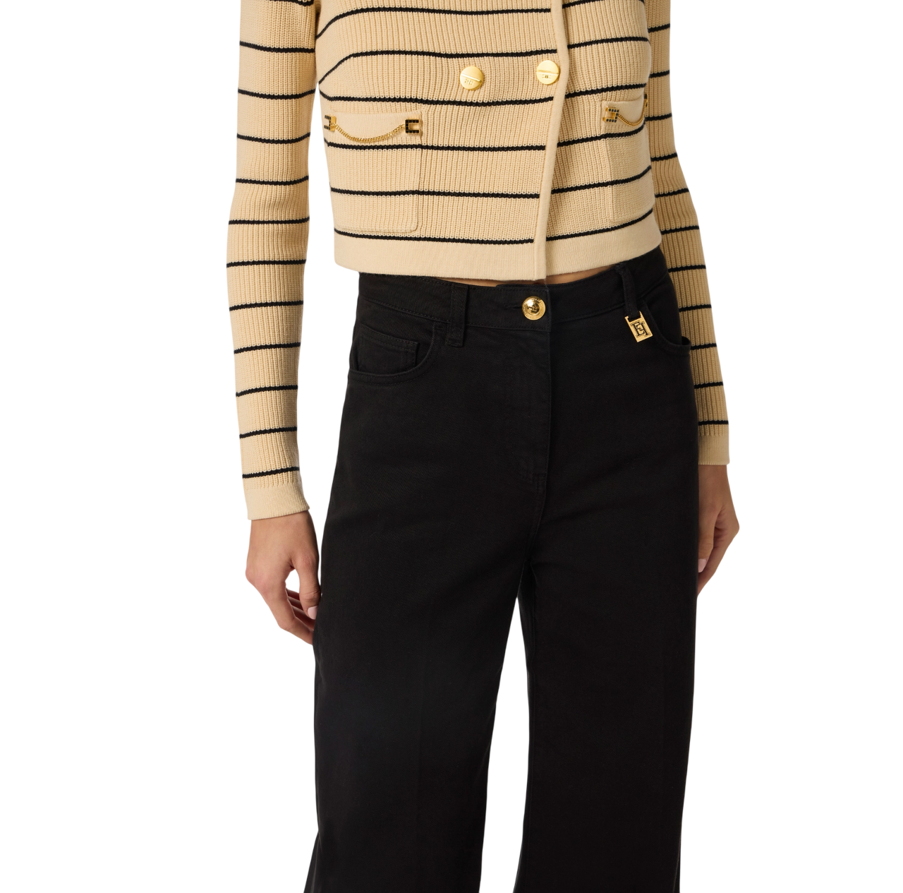 Elisabetta Franchi jeans palazzo in denim stretch lavaggio nero PJ23N61 110 ELISABETTA FRANCHI