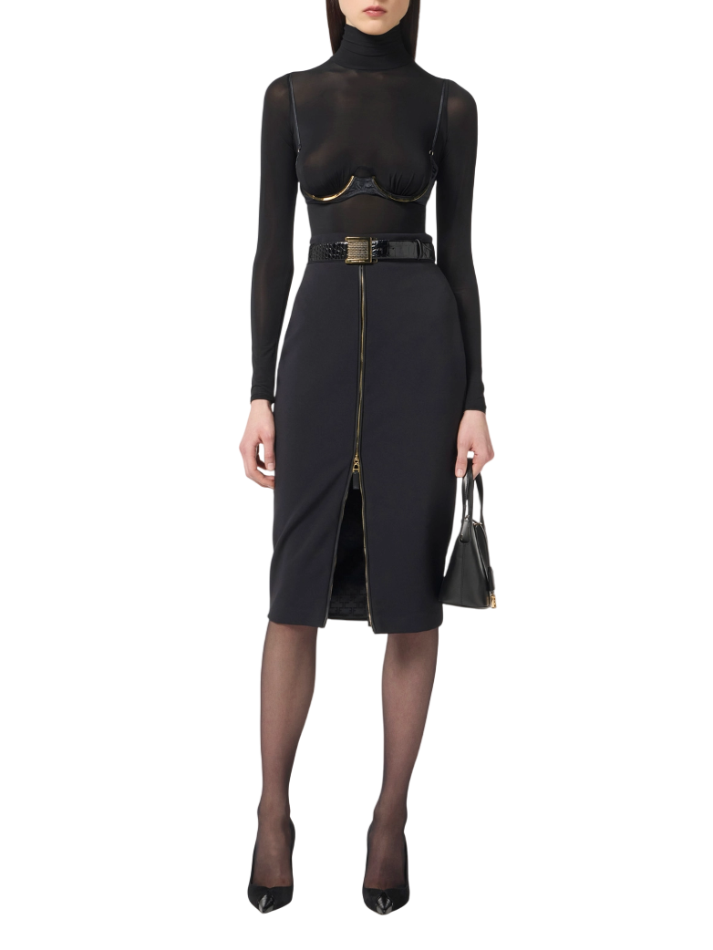 Elisabetta Franchi gonna longuette con zip nero GO13456E2 110 ELISABETTA FRANCHI