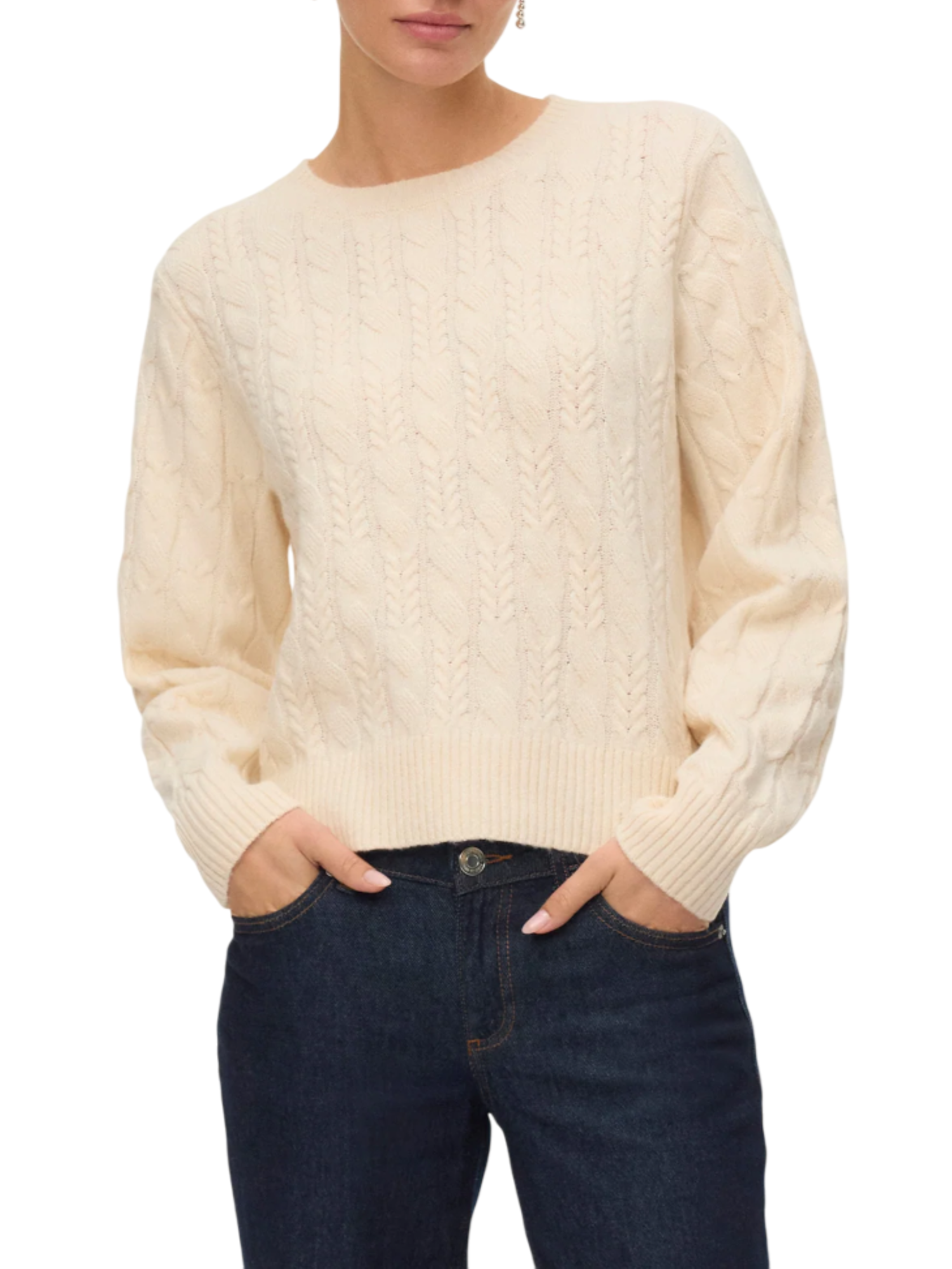 vmaries ls o-neck cable pullover bf - 66% polyester - recycled, 32% polyester, 2% elastane 10331814 BIRCH VERO MODA