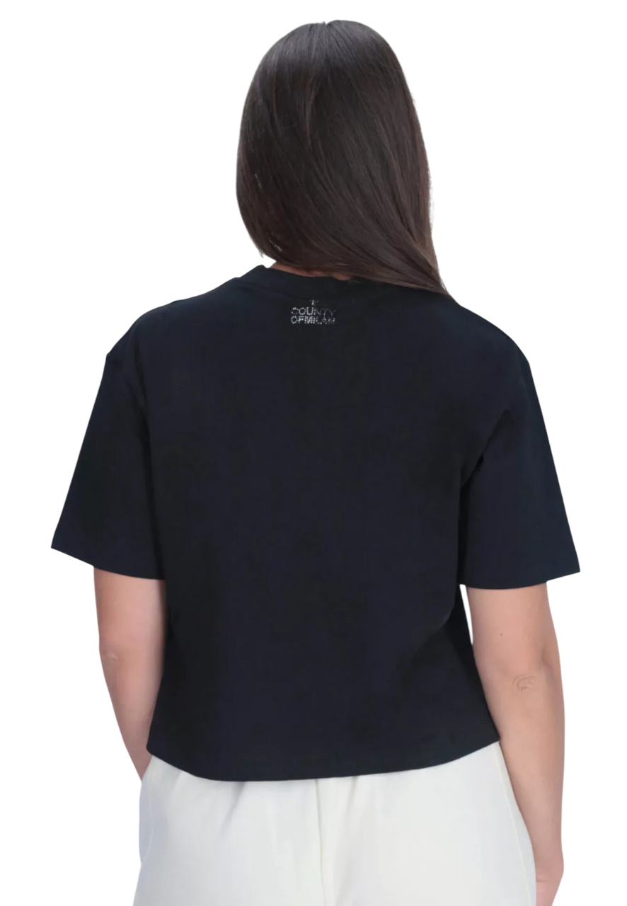 County of Milan T-shirt donna con strass nero CM30016 NERO COUNTY OF MILAN