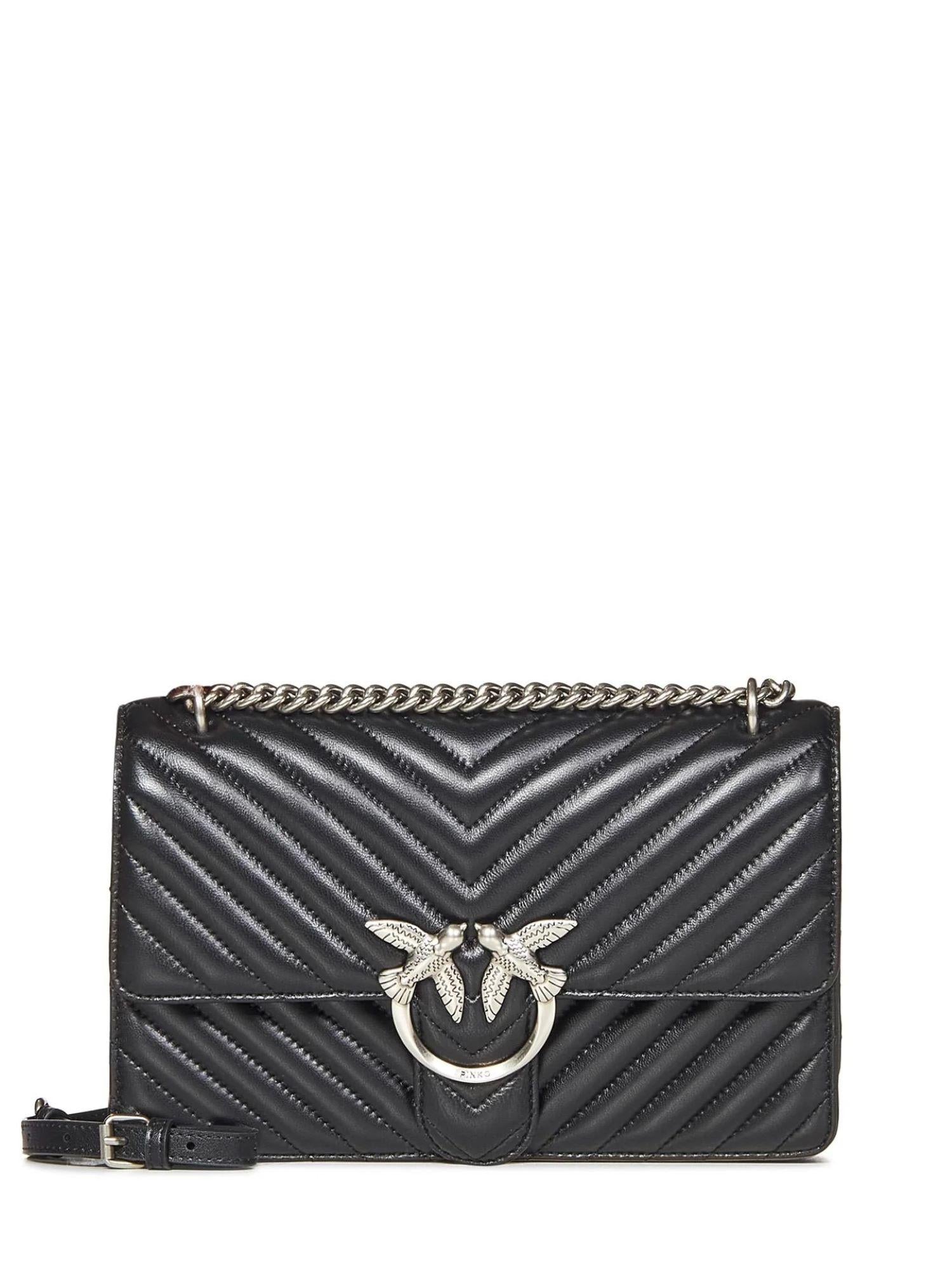 Pinko borsa Love Bag One Classic in pelle chevron nero argento 100941-A0GK Z99O PINKO