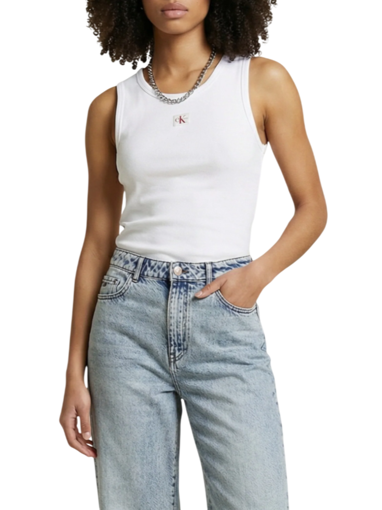 Calvin Klein Jeans canotta a costine donna bianco LV047F246G YAF Calvin Klein Jeans